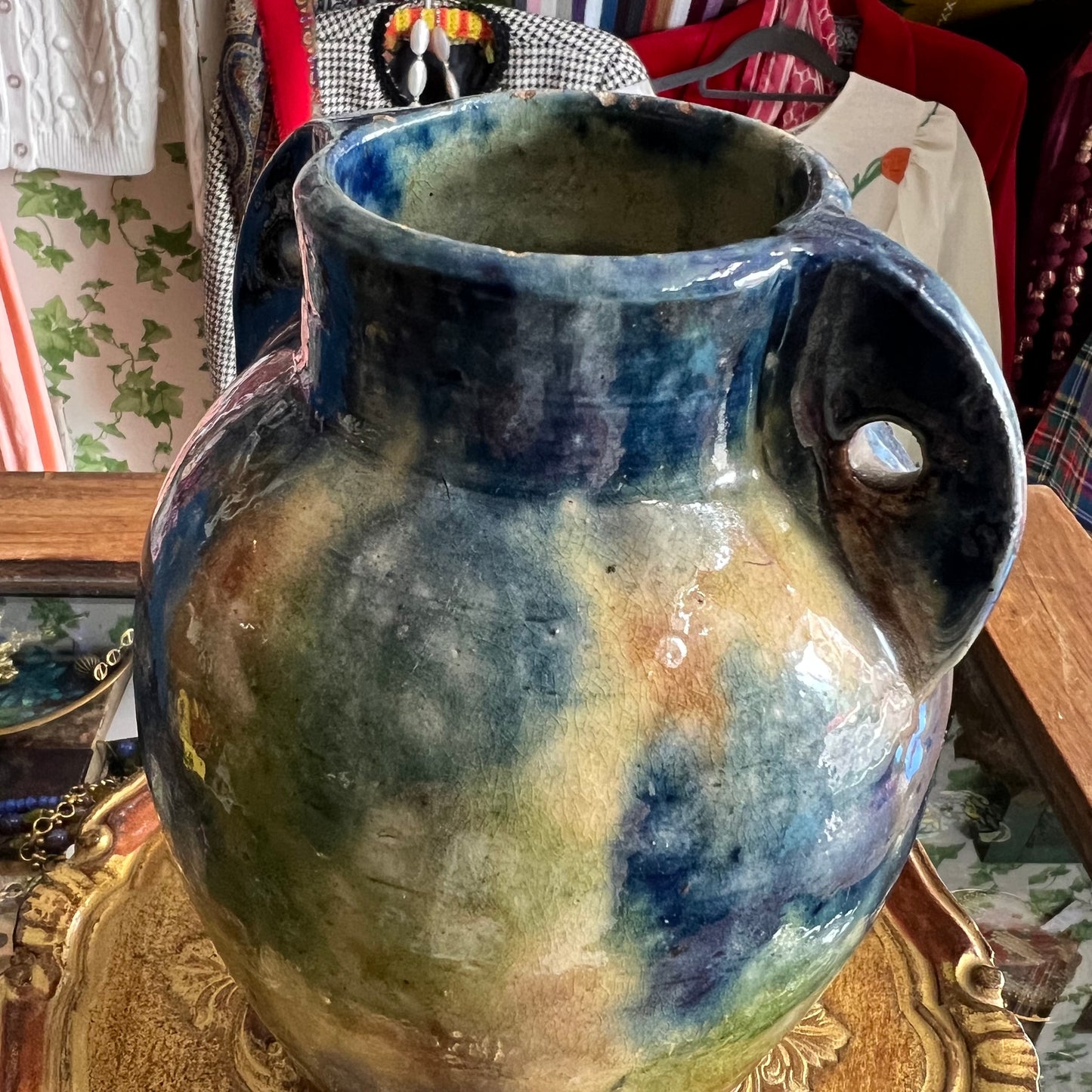 Fabulous Vintage Studio Pottery Vase with Handles Belgium 1930s