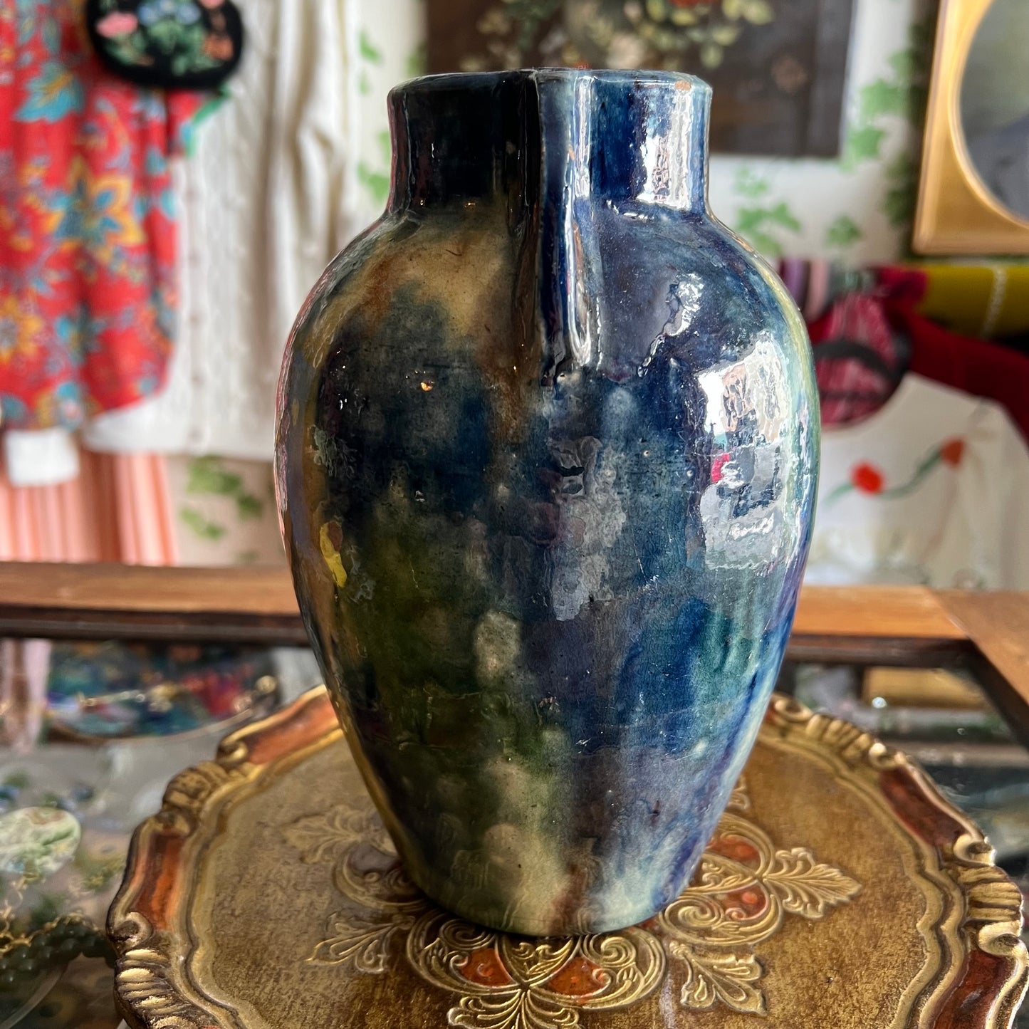 Fabulous Vintage Studio Pottery Vase with Handles Belgium 1930s