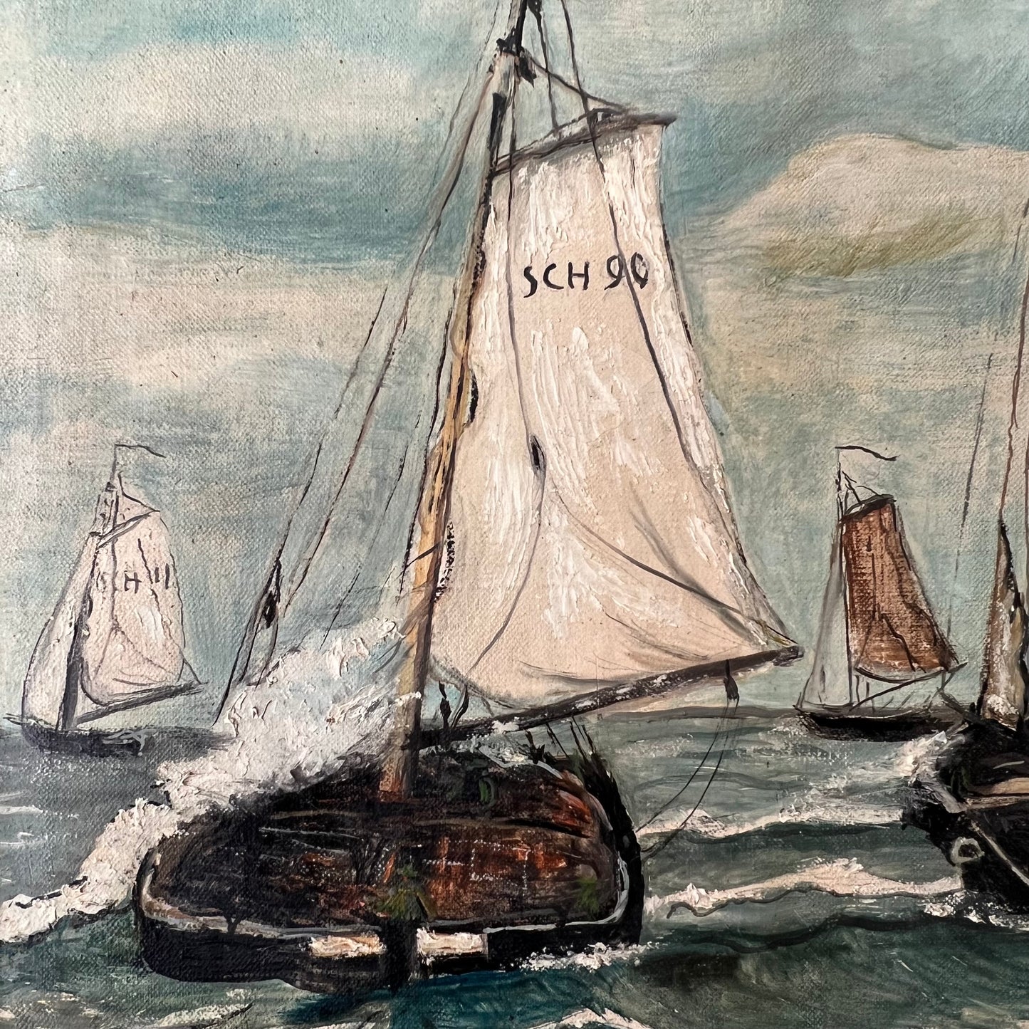 Vintage Oil Painting Dutch Seascape The Boat Race