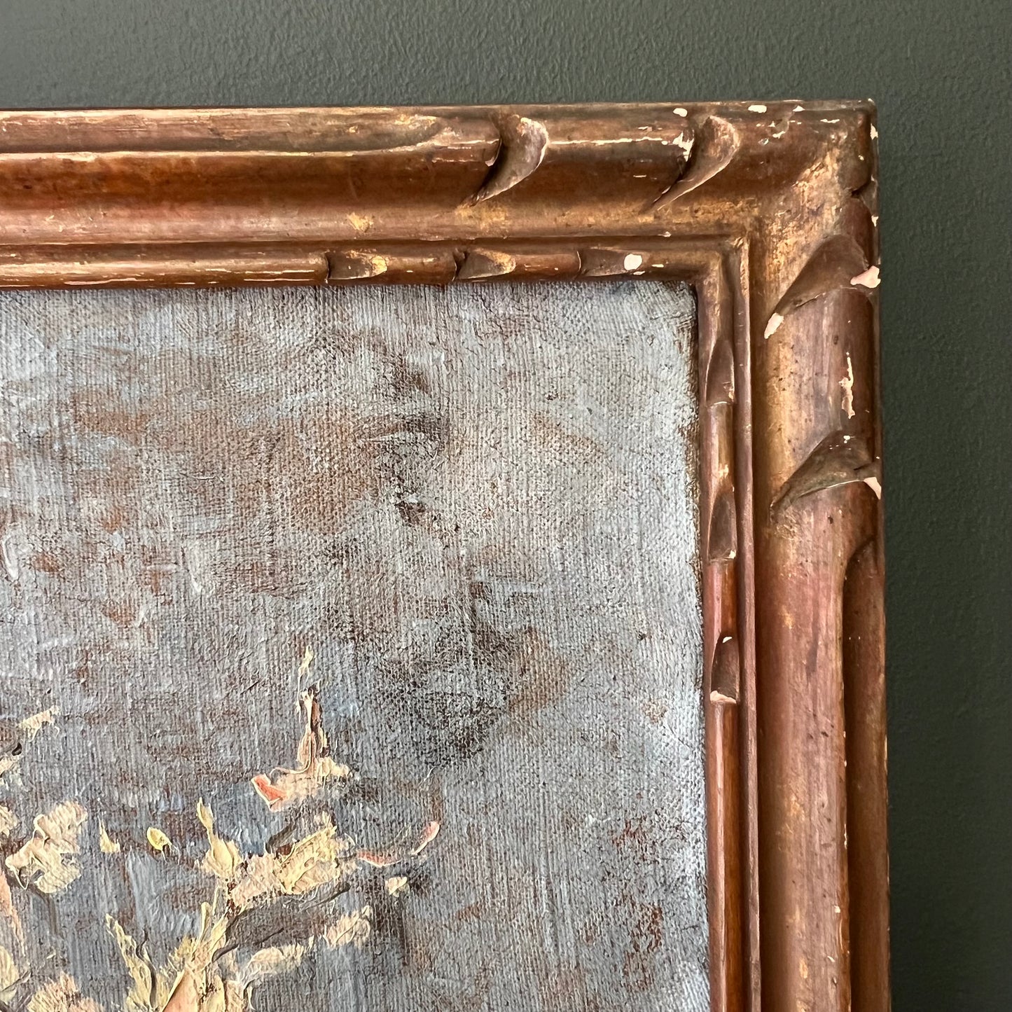 Antique Oil Painting French Landscape A Field of Blossom Trees