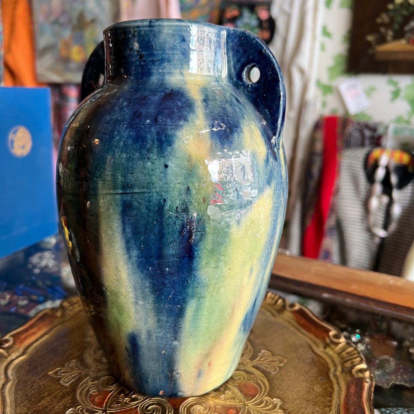 Fabulous Vintage Studio Pottery Vase with Handles Belgium 1930s