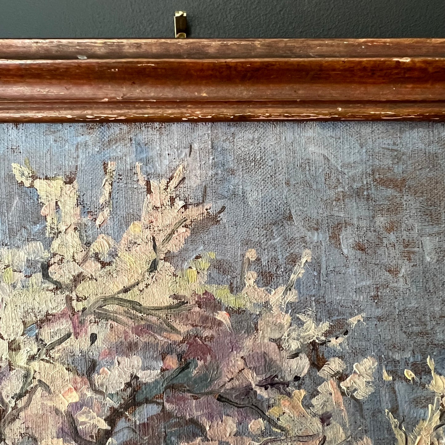 Antique Oil Painting French Landscape A Field of Blossom Trees