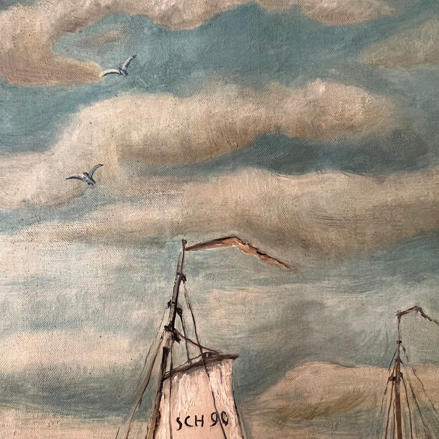 Vintage Oil Painting Dutch Seascape The Boat Race