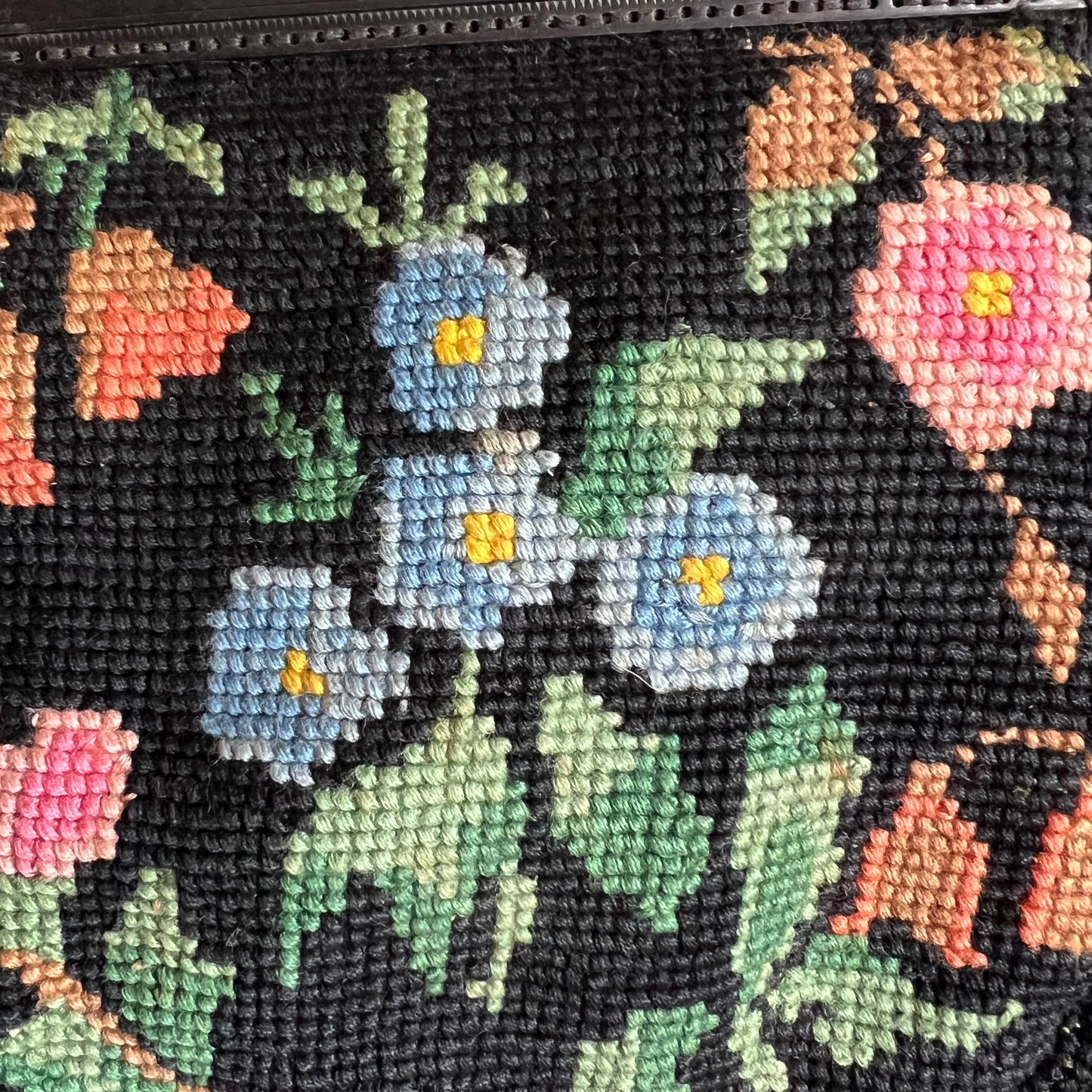 Vintage Floral Needlepoint Tapestry Small Handbag