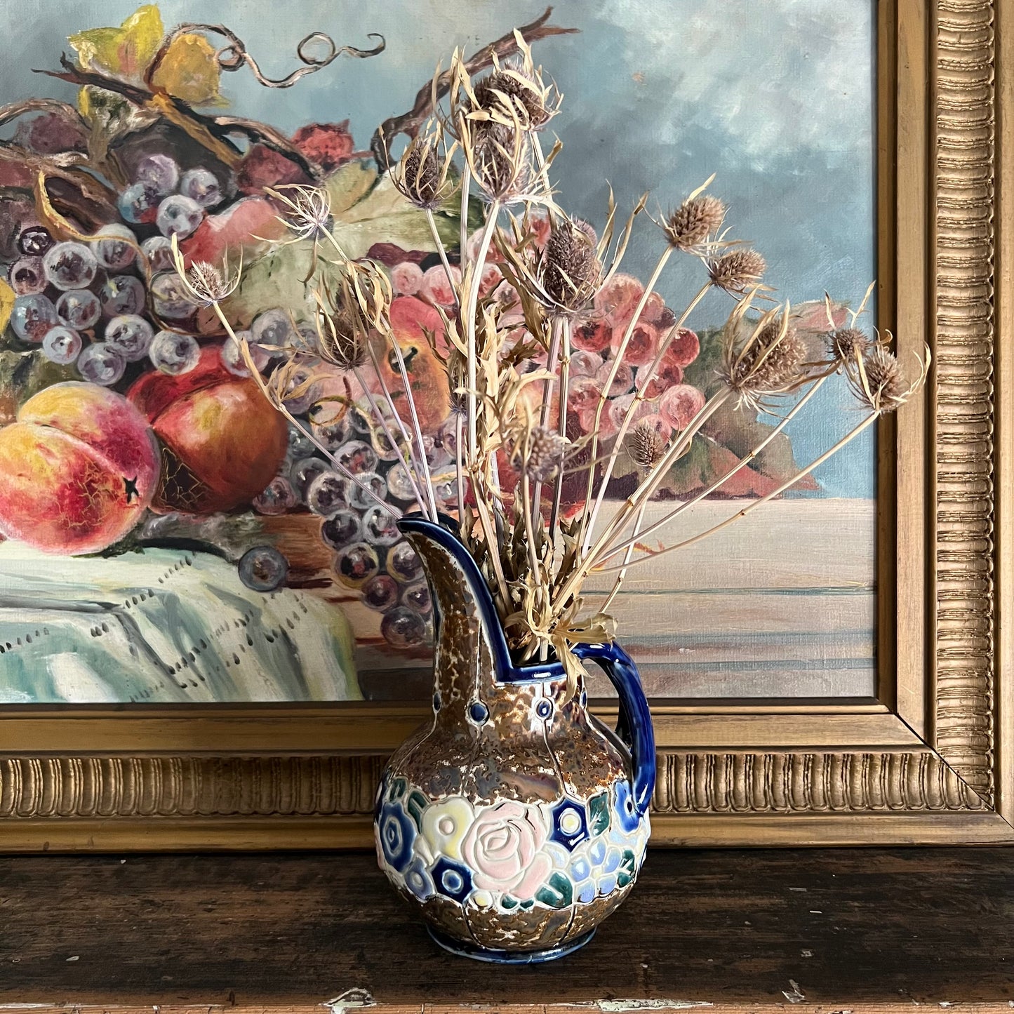 Vintage Floral Embossed Pottery Jug by Marco Japan
