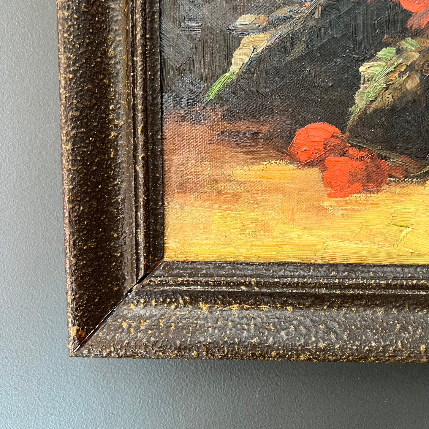 Vintage Oil Painting Dutch Still Life Red Poppies
