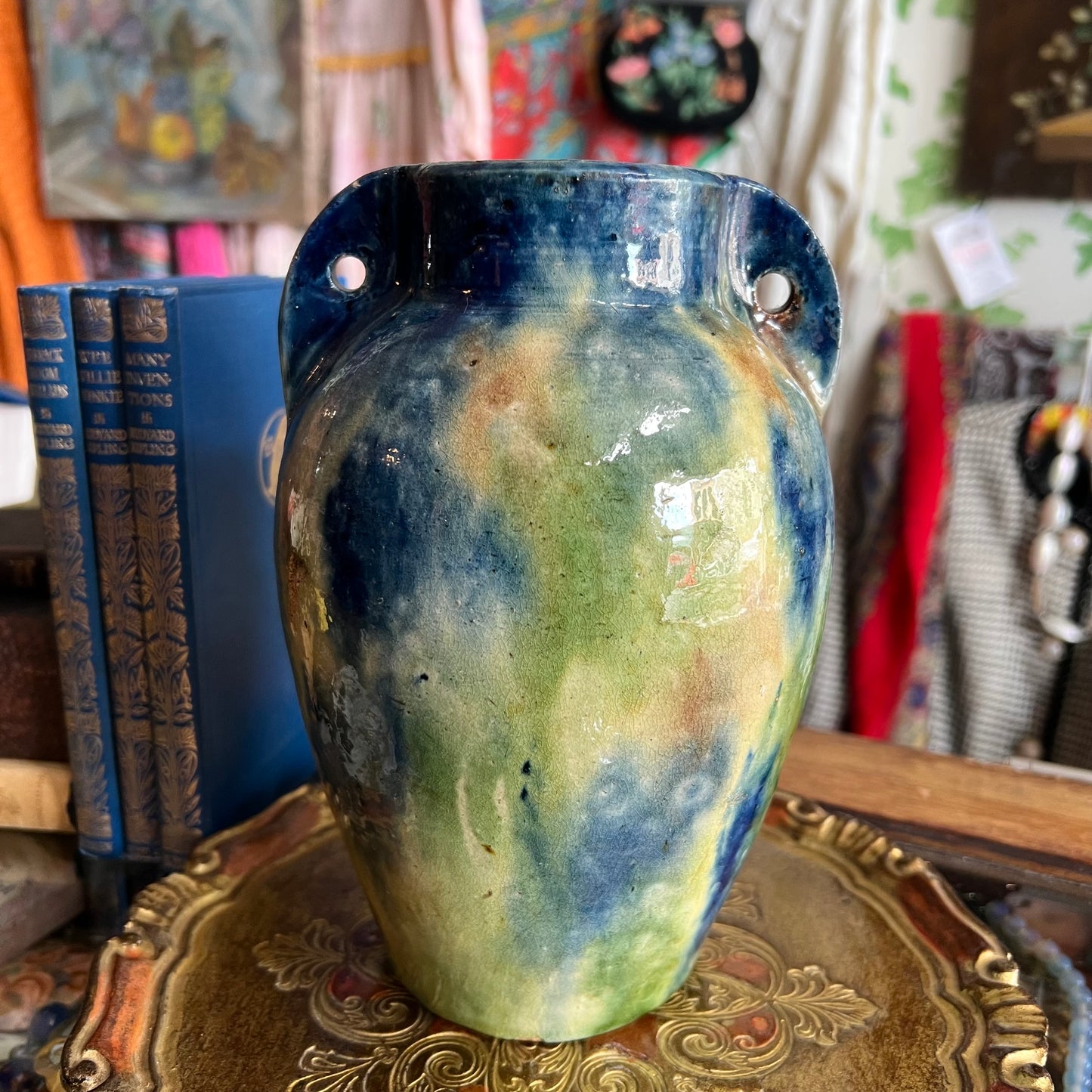 Fabulous Vintage Studio Pottery Vase with Handles Belgium 1930s