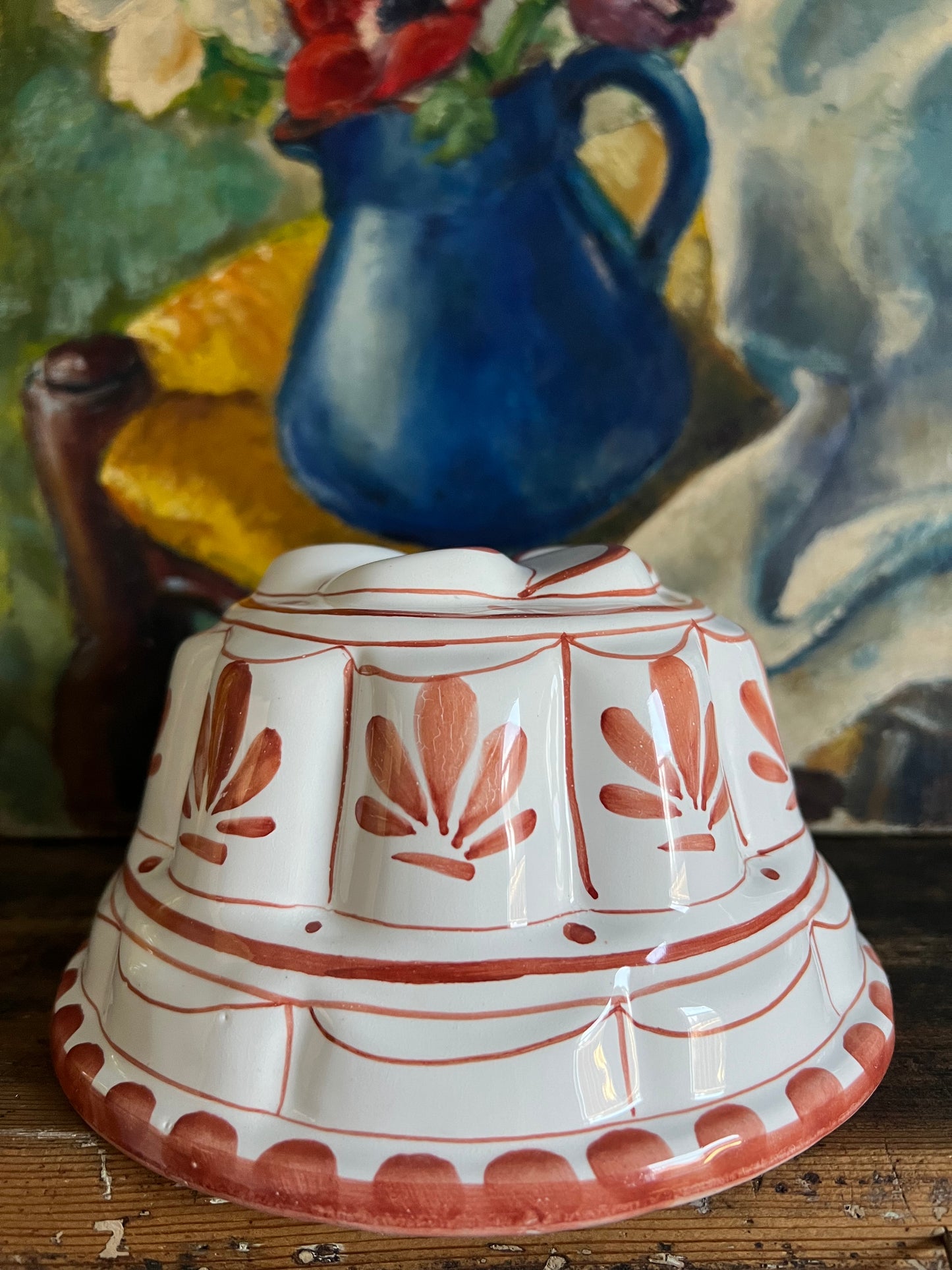 Vintage Ceramic Hand Painted Jelly Dessert Mould Made by Bassano Italy