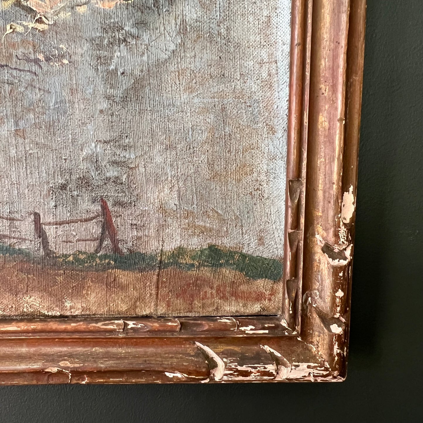 Antique Oil Painting French Landscape A Field of Blossom Trees