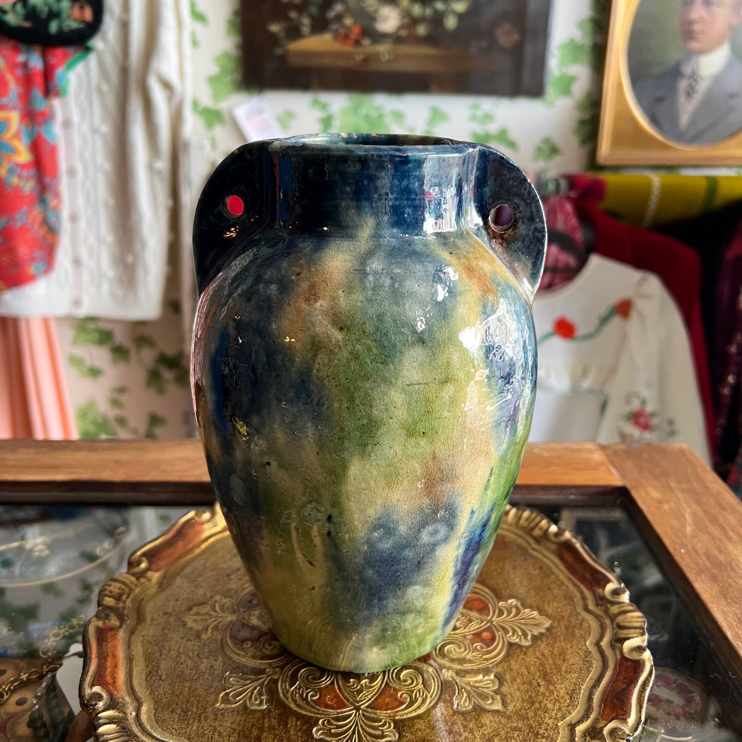 Fabulous Vintage Studio Pottery Vase with Handles Belgium 1930s