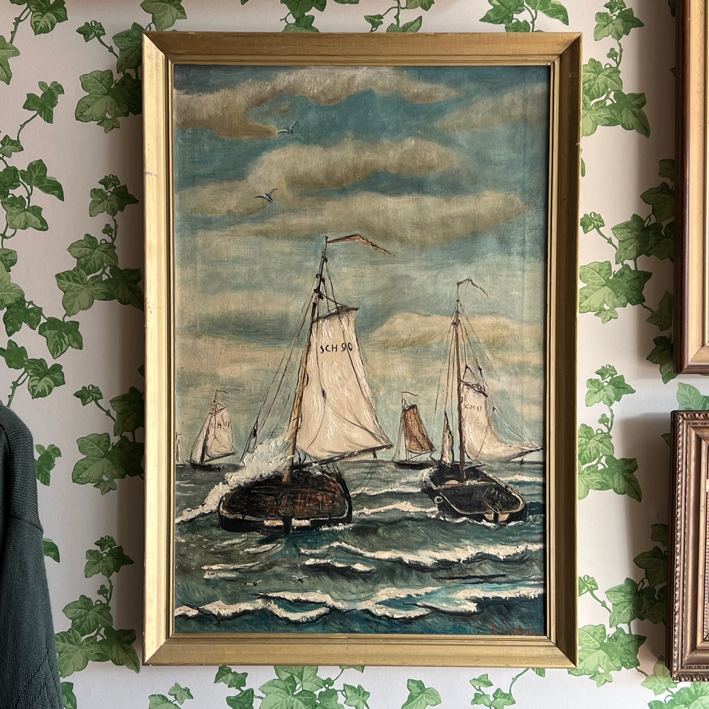 Vintage Oil Painting Dutch Seascape The Boat Race