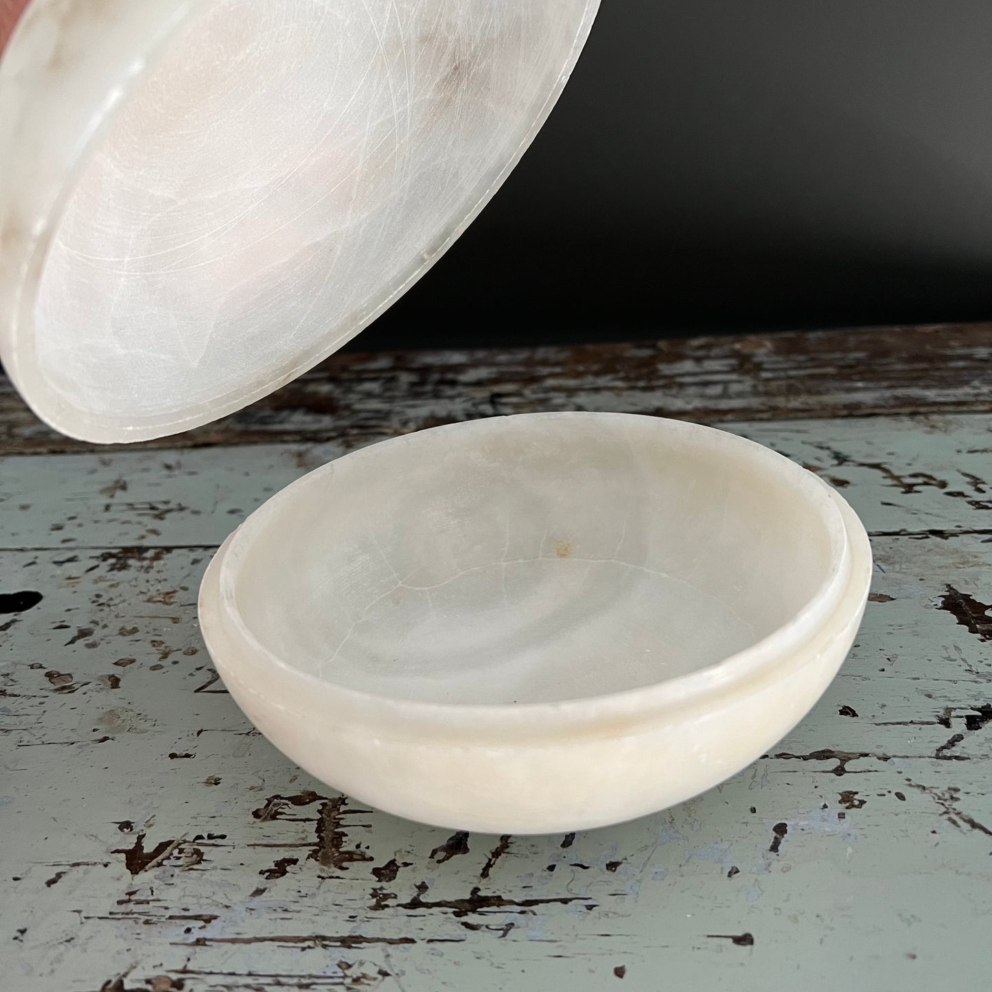 Vintage Handmade Round Alabaster Box