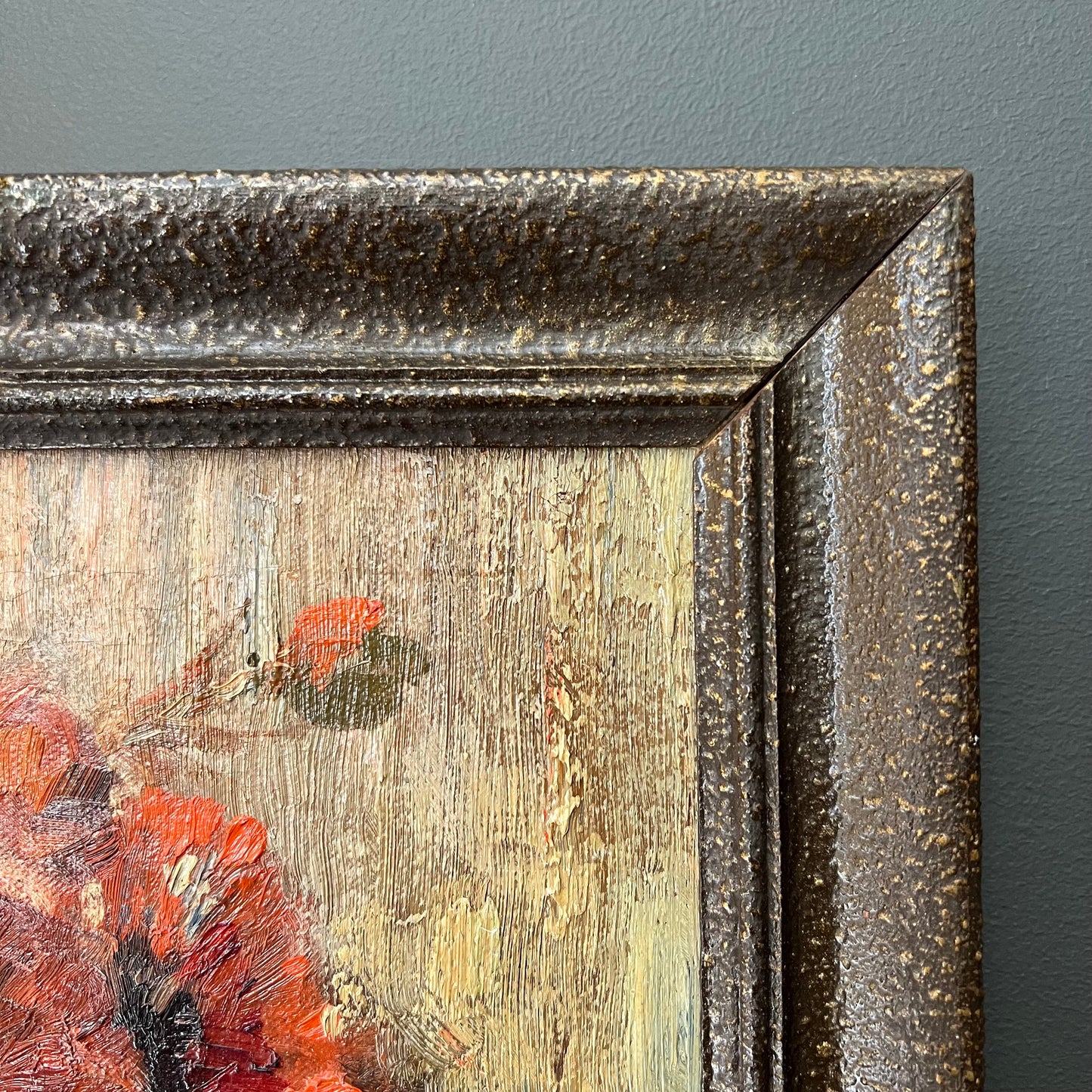Vintage Oil Painting Dutch Still Life Red Poppies