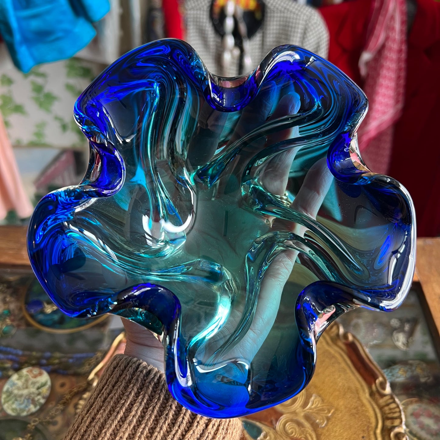 Vintage Art Glass Hues of Blue Bowl