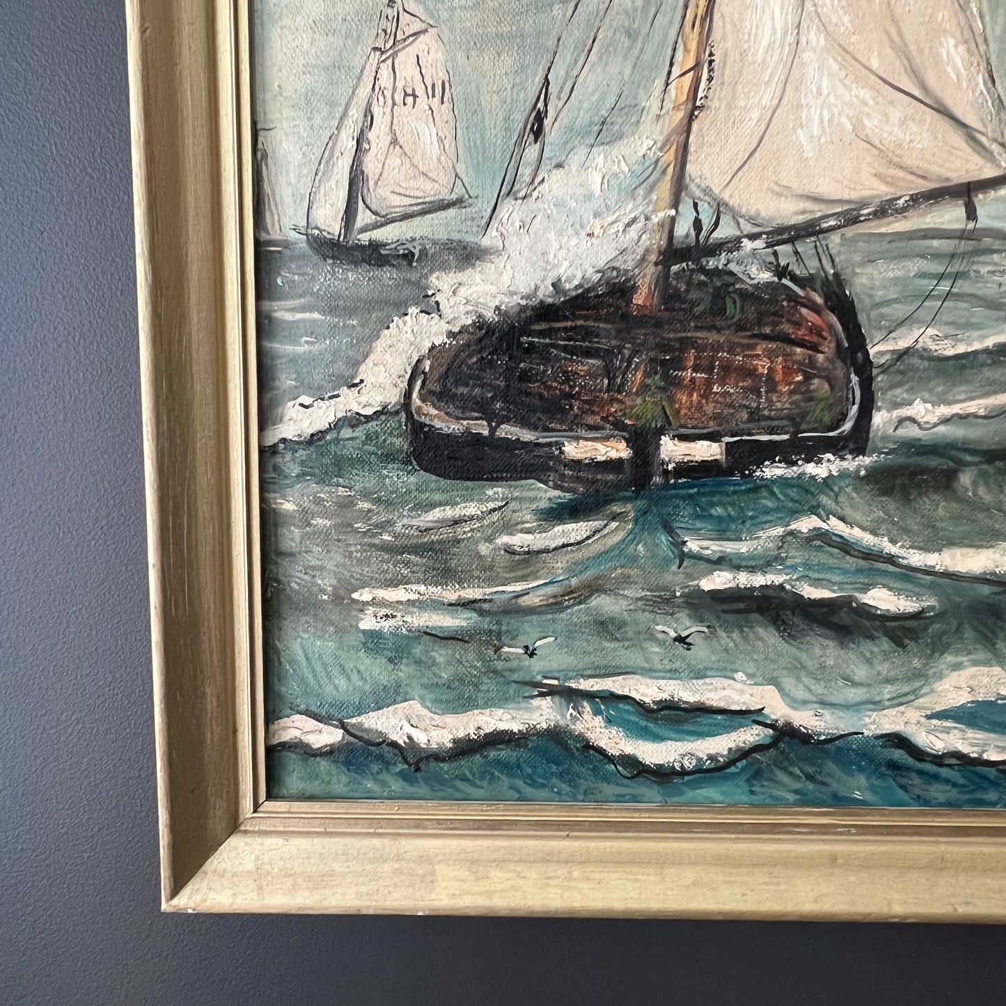Vintage Oil Painting Dutch Seascape The Boat Race