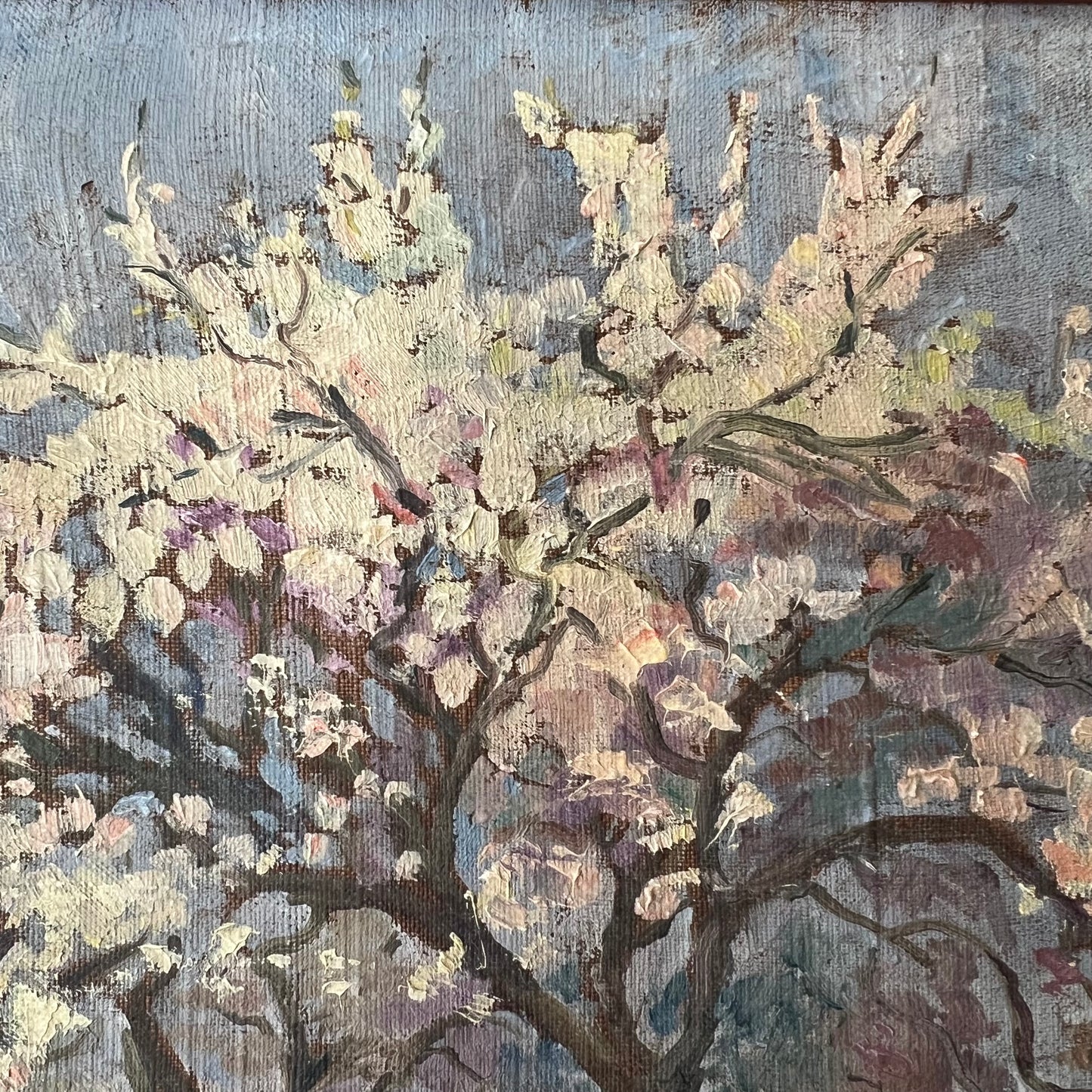 Antique Oil Painting French Landscape A Field of Blossom Trees