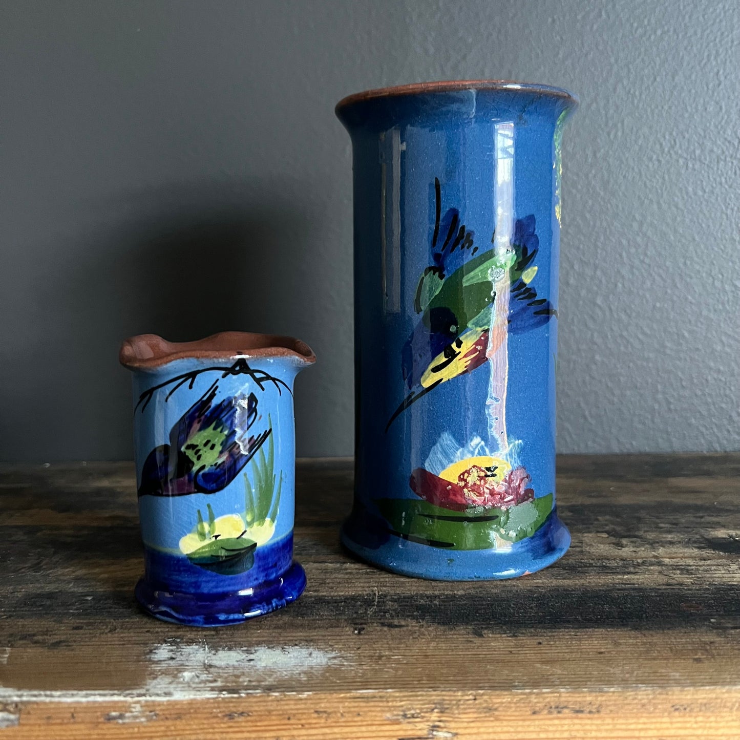 Vintage Glazed Pottery Kingfisher Bird Vase Longpark Torquay England 1930s