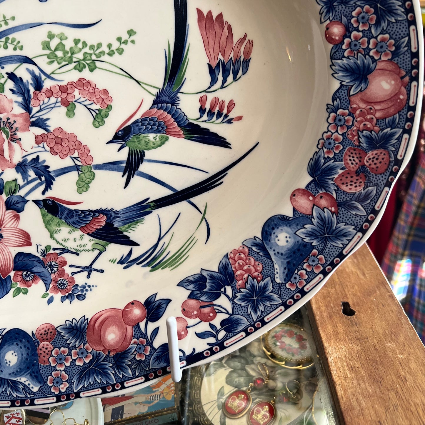 Gorgeous Vintage Large Platter Birds, Blooms & Fruits
