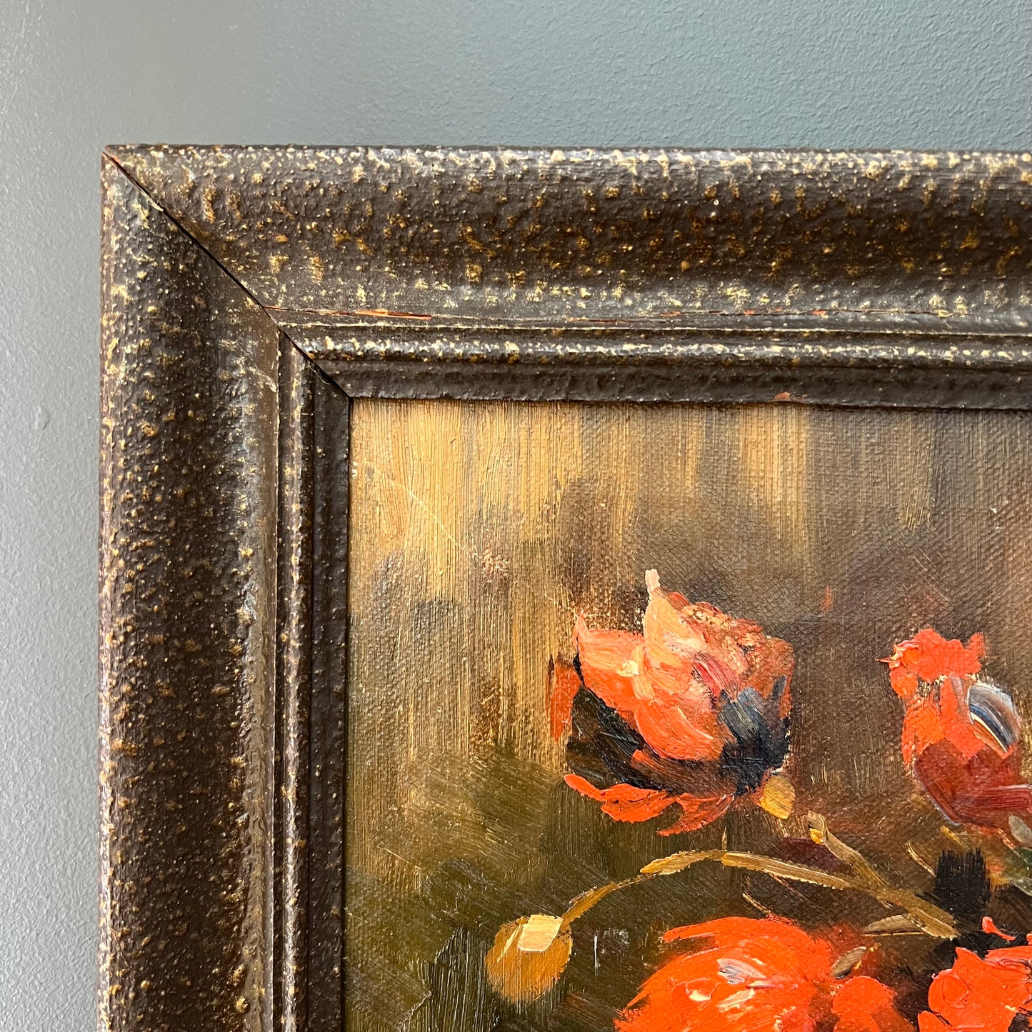 Vintage Oil Painting Dutch Still Life Red Poppies