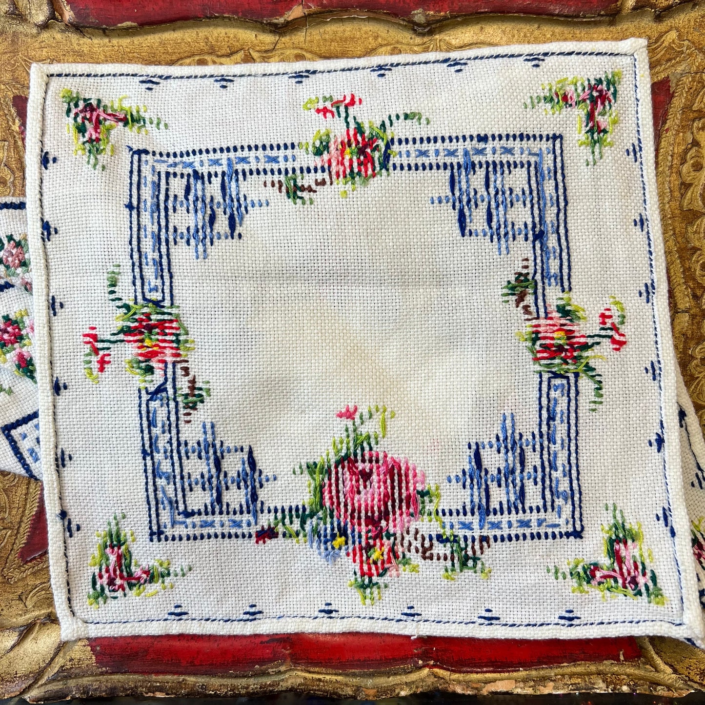 Beautiful Vintage Hand Embroidered Napkins Set 6