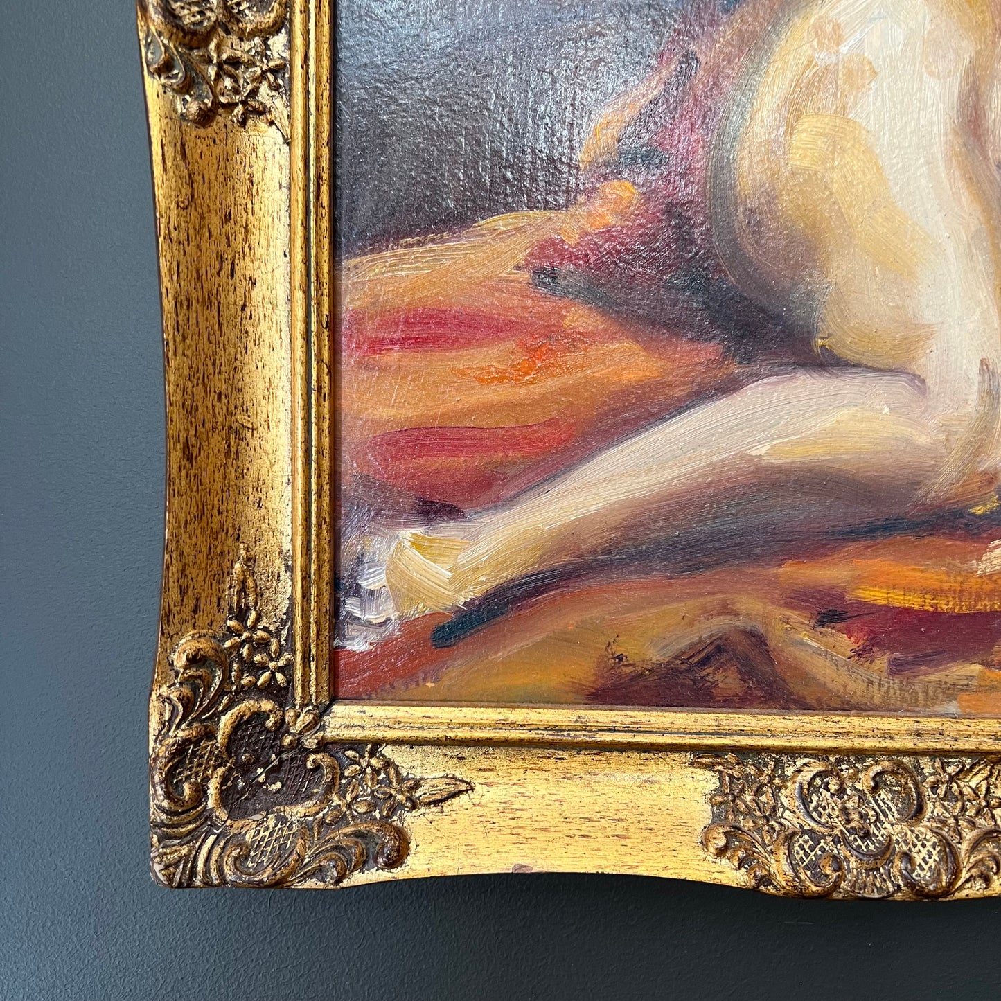 Vintage Oil Painting Female Nude in Gilt Frame 1940s