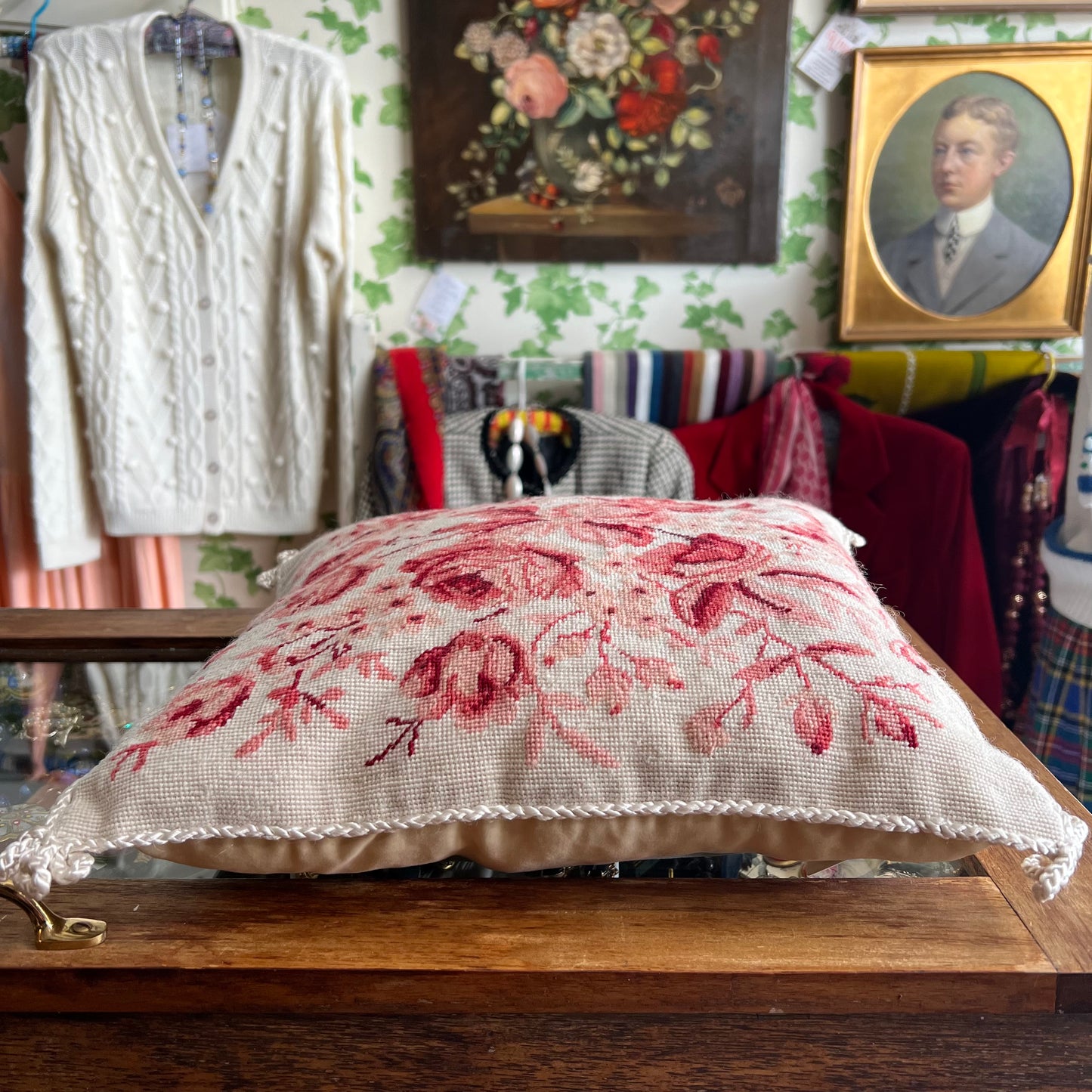 Beautiful Roses Wool Tapestry & Velvet Cushion