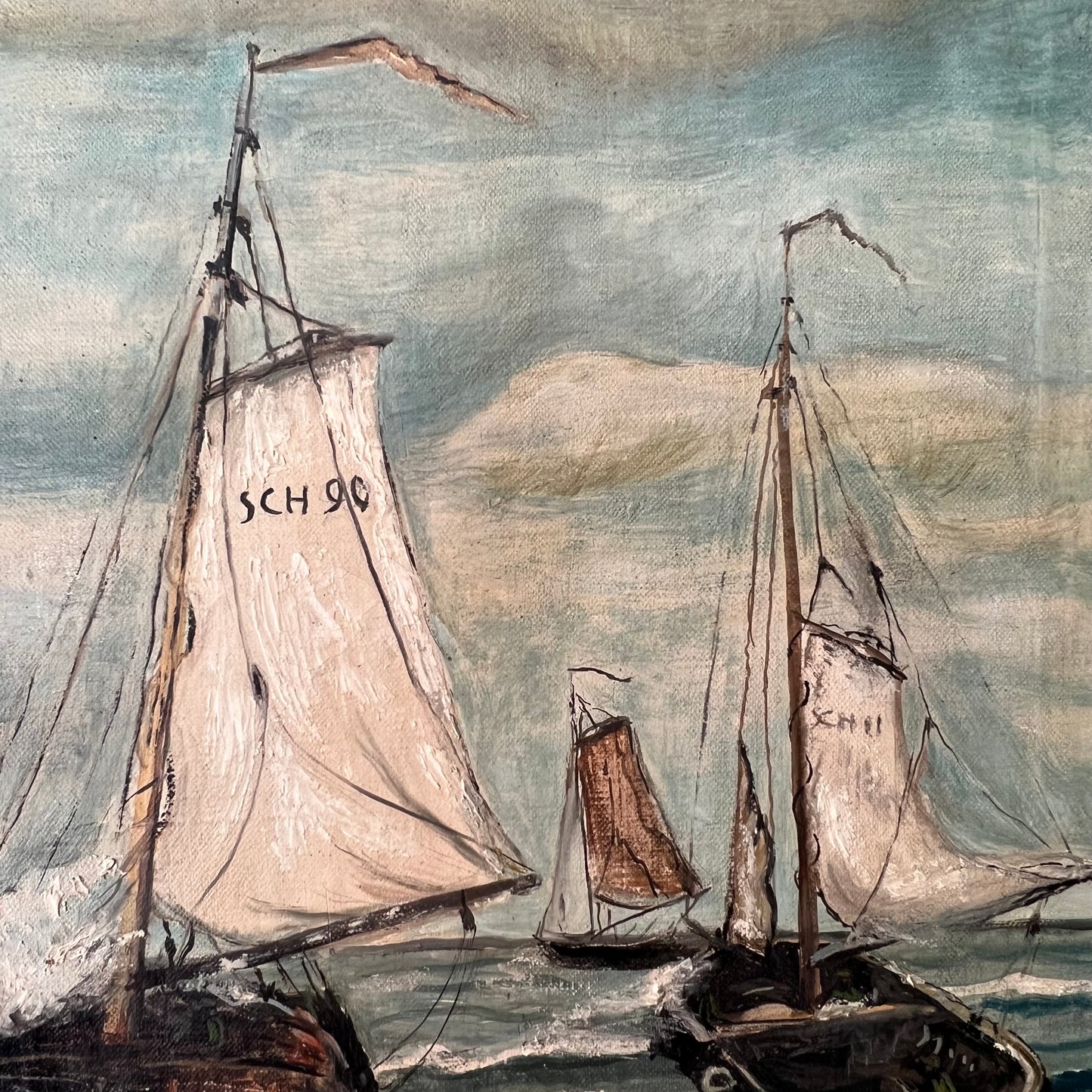 Vintage Oil Painting Dutch Seascape The Boat Race