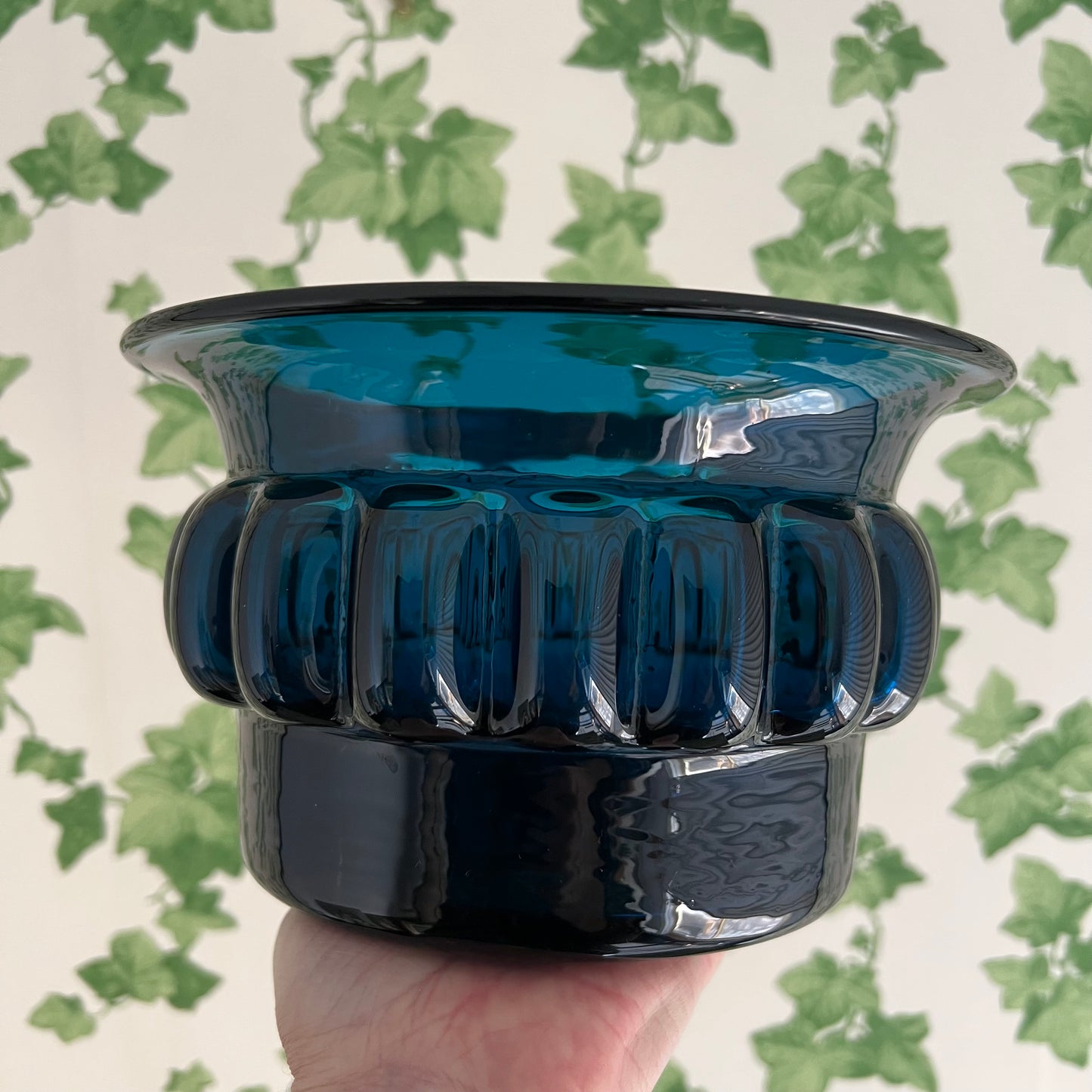 Rare Vintage Blue Art Glass Bowl Kosta Boda Sweden