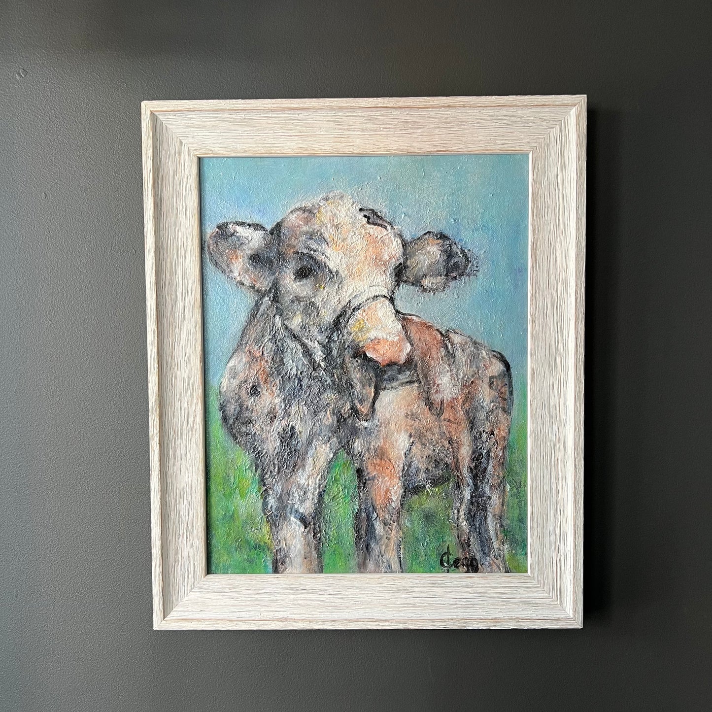 Vintage Oil Painting The Friendly Cow