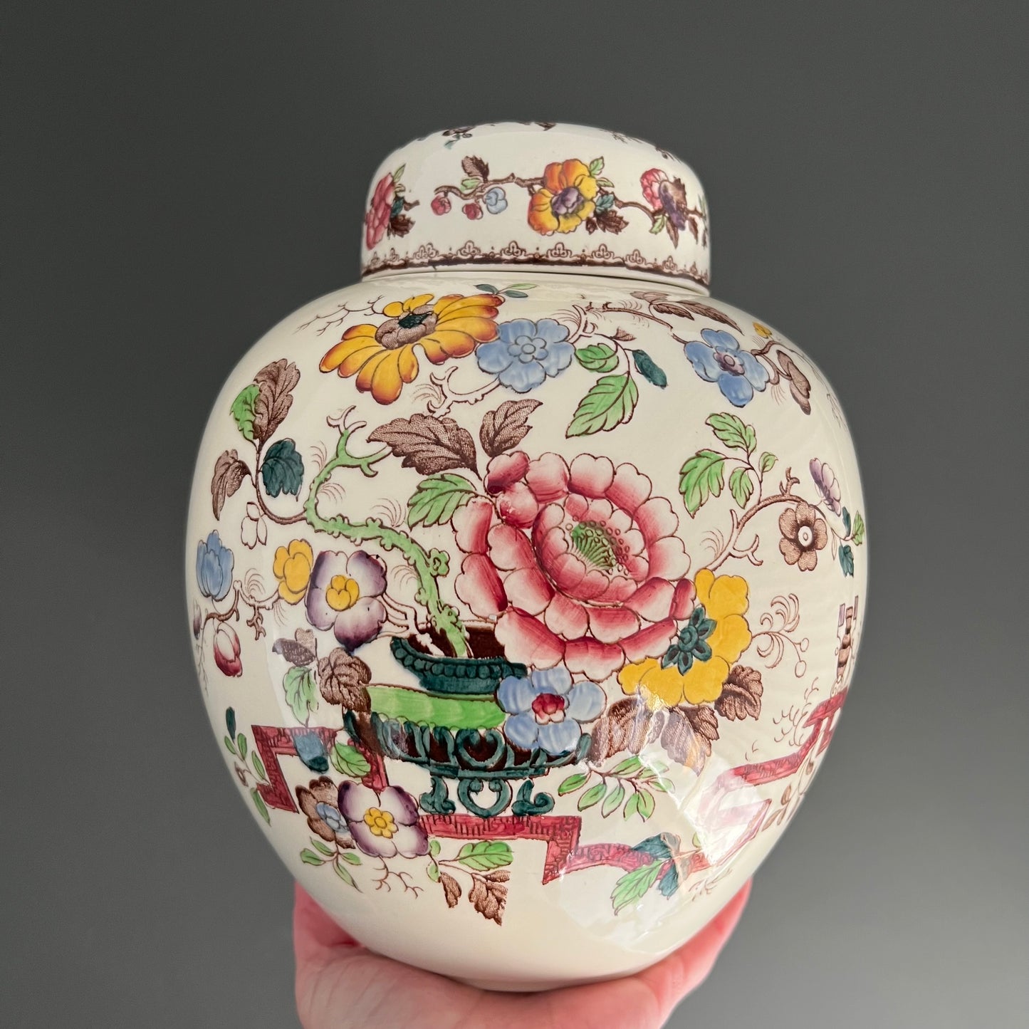 Large Antique Porcelain ‘Nabob’ Ginger Jar with Lid by Mason’s England c1920