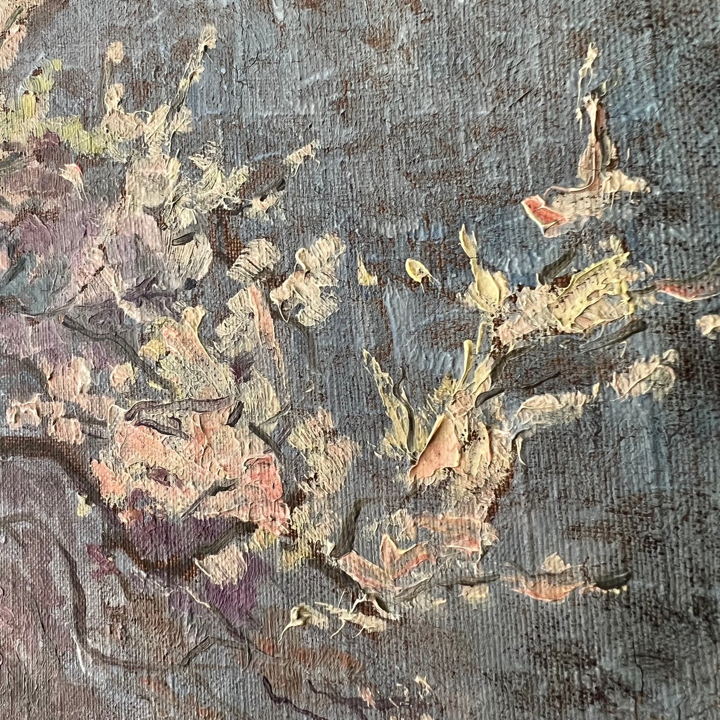 Antique Oil Painting French Landscape A Field of Blossom Trees