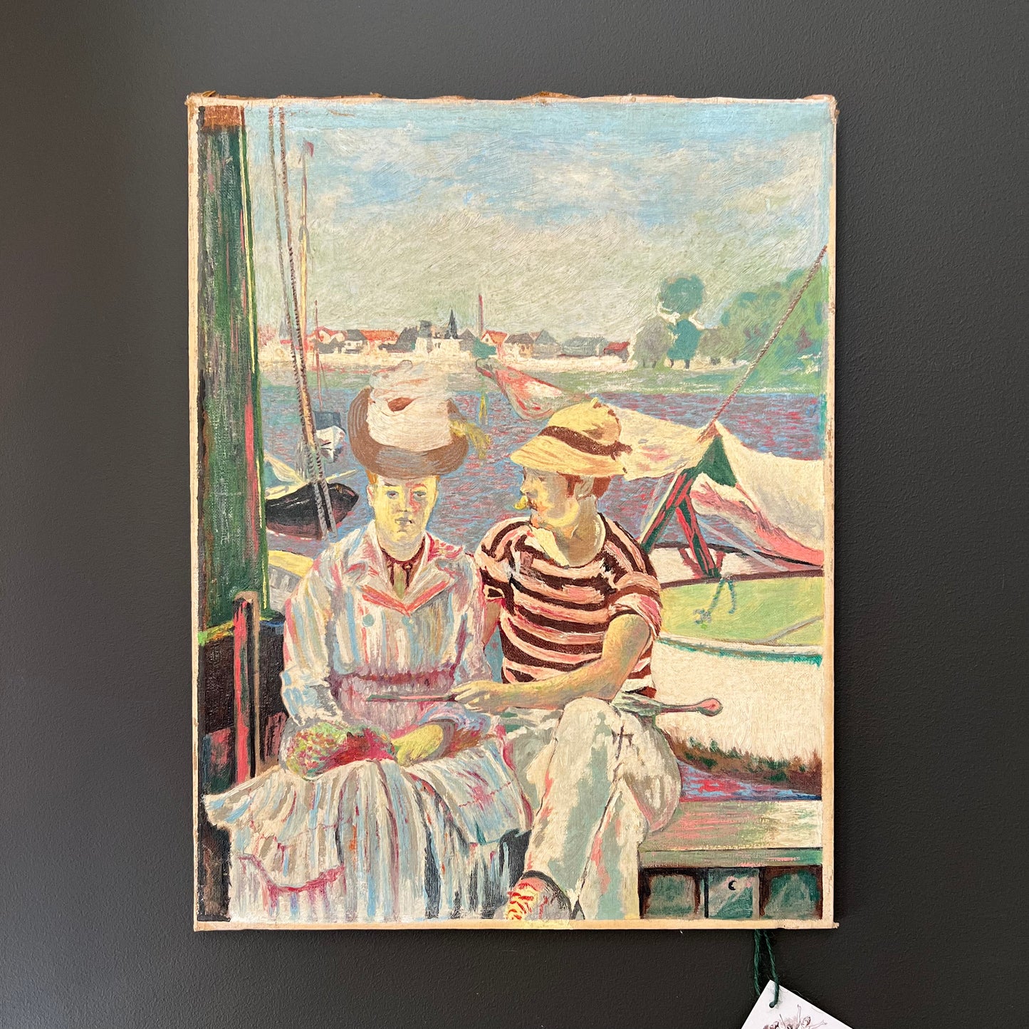 Vintage Oil Painting French Harbour Scene Tribute to Edouard Manet 1970s