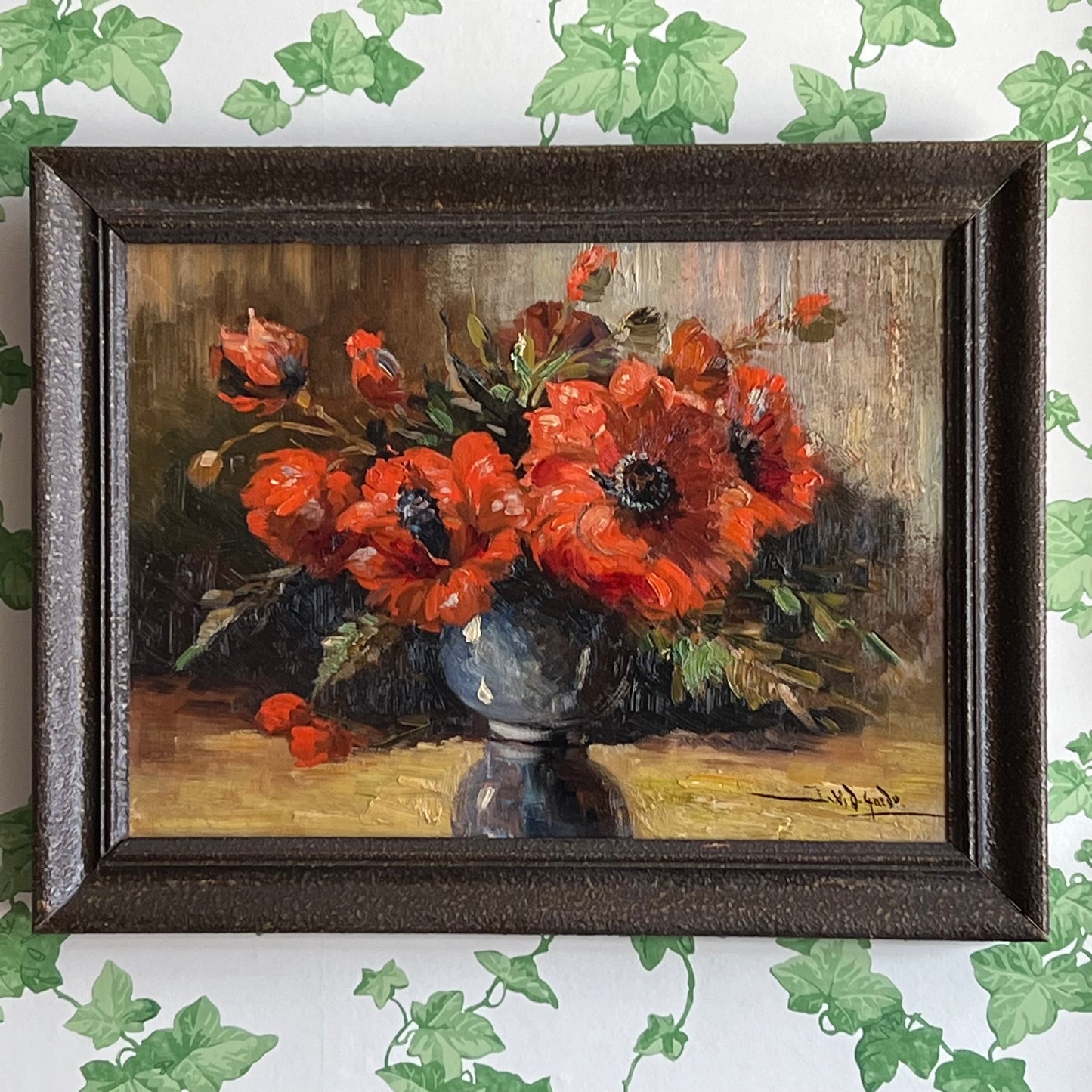 Vintage Oil Painting Dutch Still Life Red Poppies