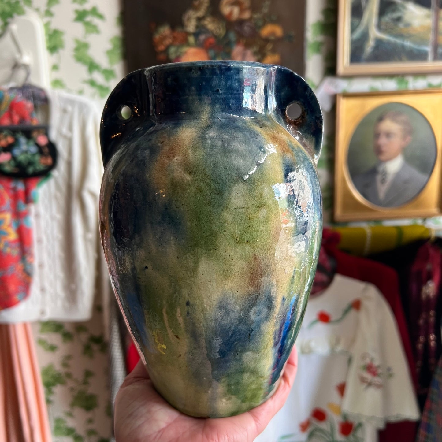 Fabulous Vintage Studio Pottery Vase with Handles Belgium 1930s