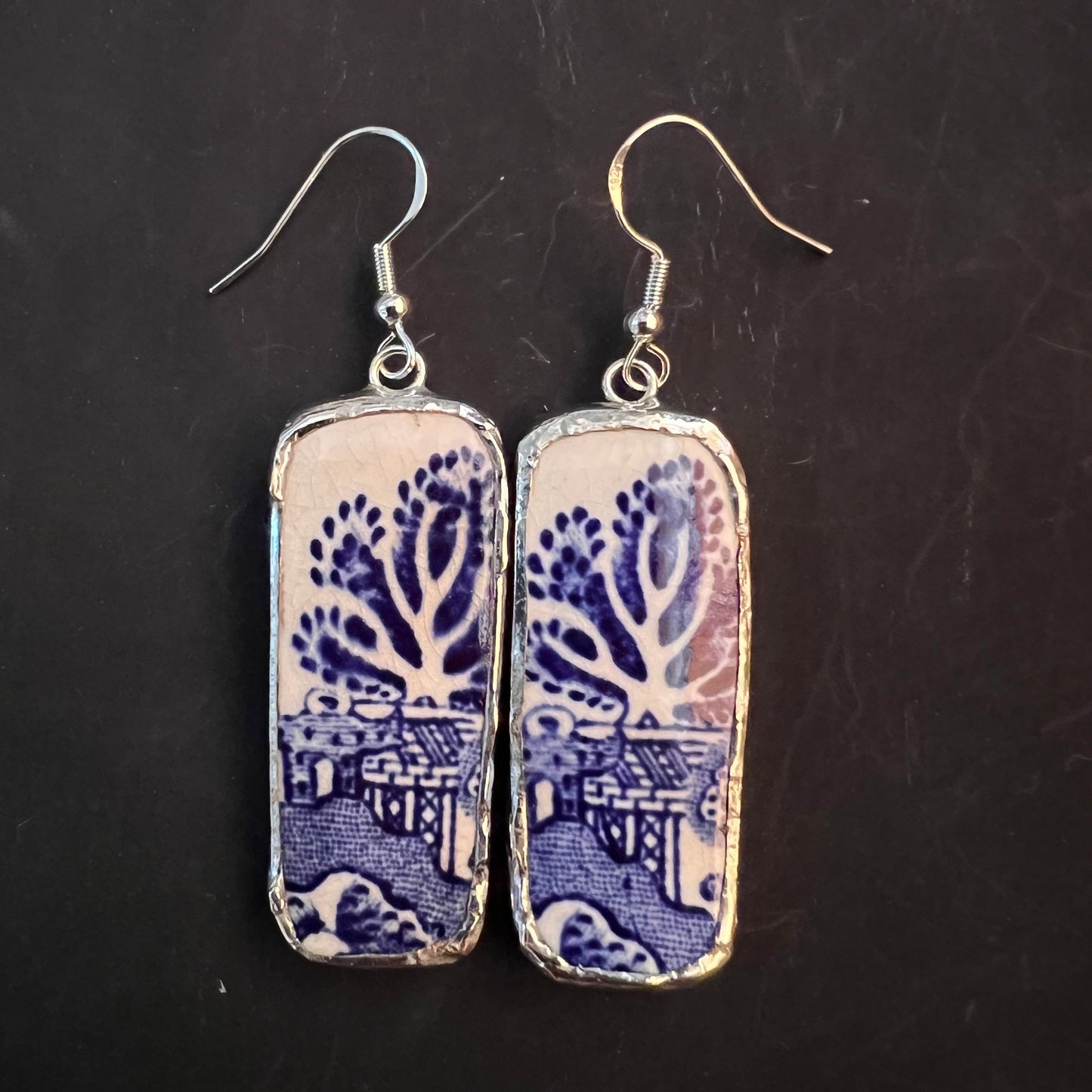 Vintage China Earrings Willow Pattern