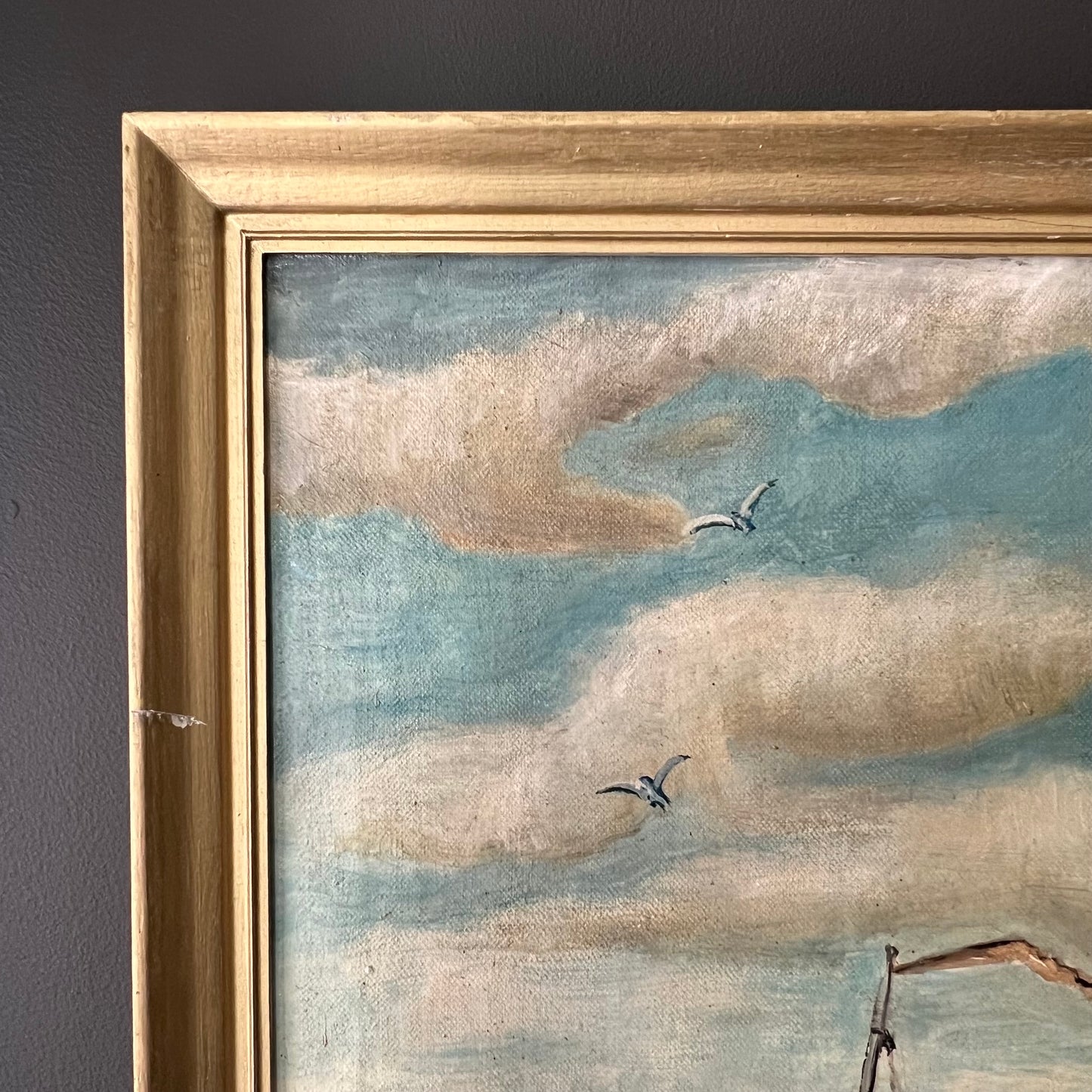 Vintage Oil Painting Dutch Seascape The Boat Race