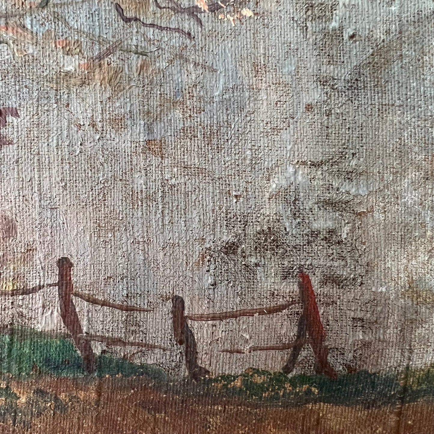 Antique Oil Painting French Landscape A Field of Blossom Trees