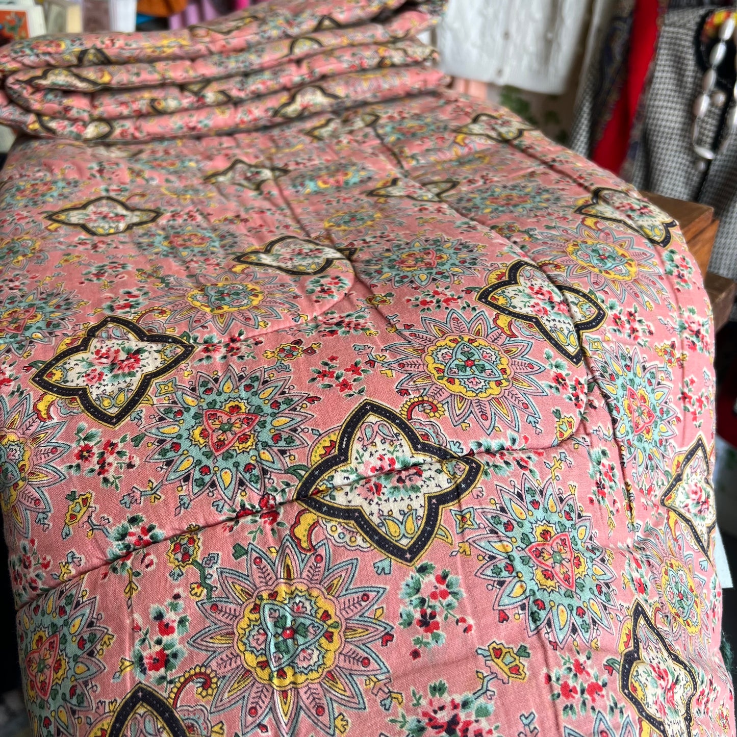 Vintage Cotton Paisley 'Winter Dream' Wool Fill Eiderdown Bed Topper
