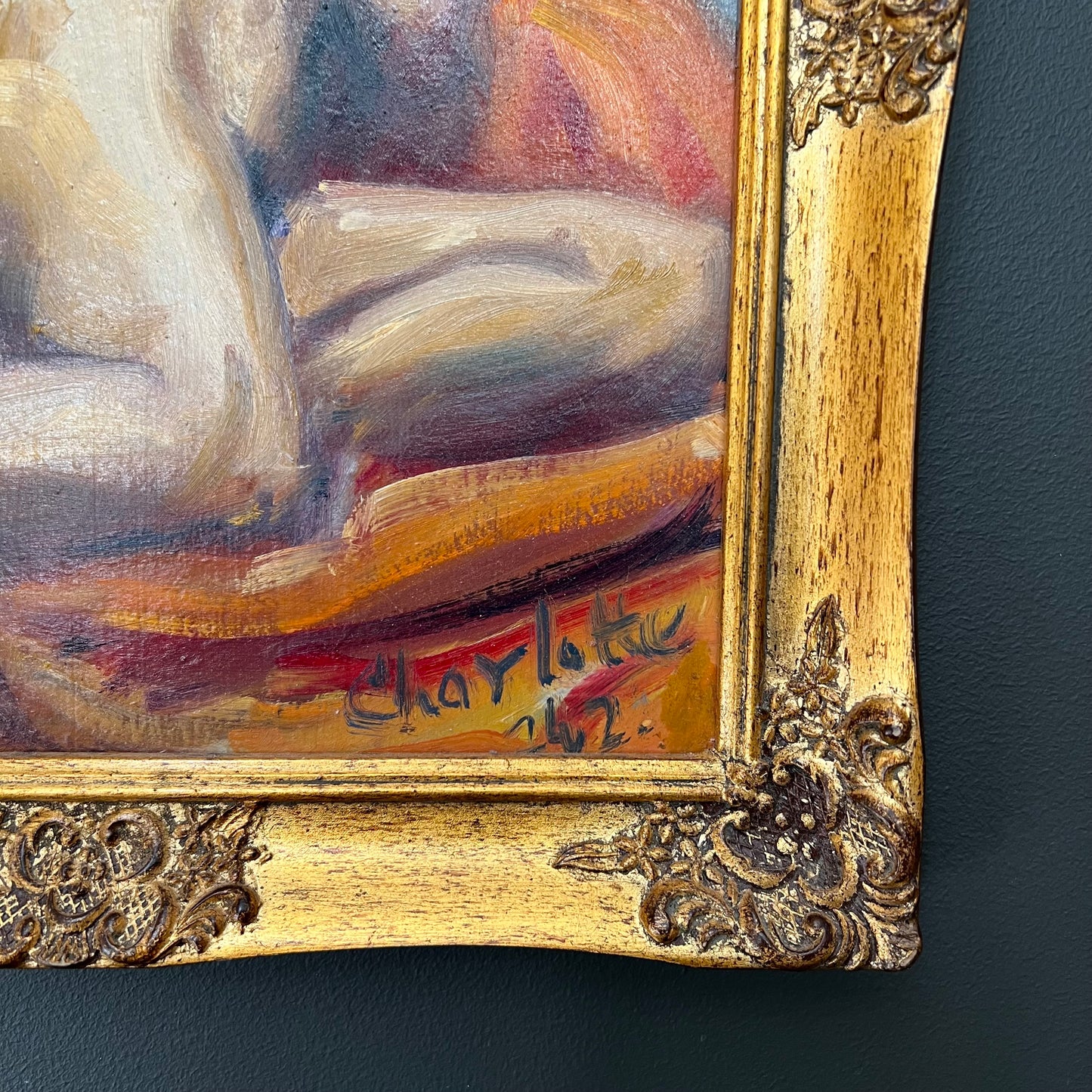Vintage Oil Painting Female Nude in Gilt Frame 1940s