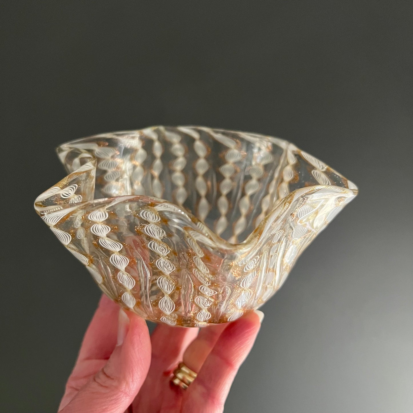 Vintage Gold & White Glass Bowl Murano c1960s