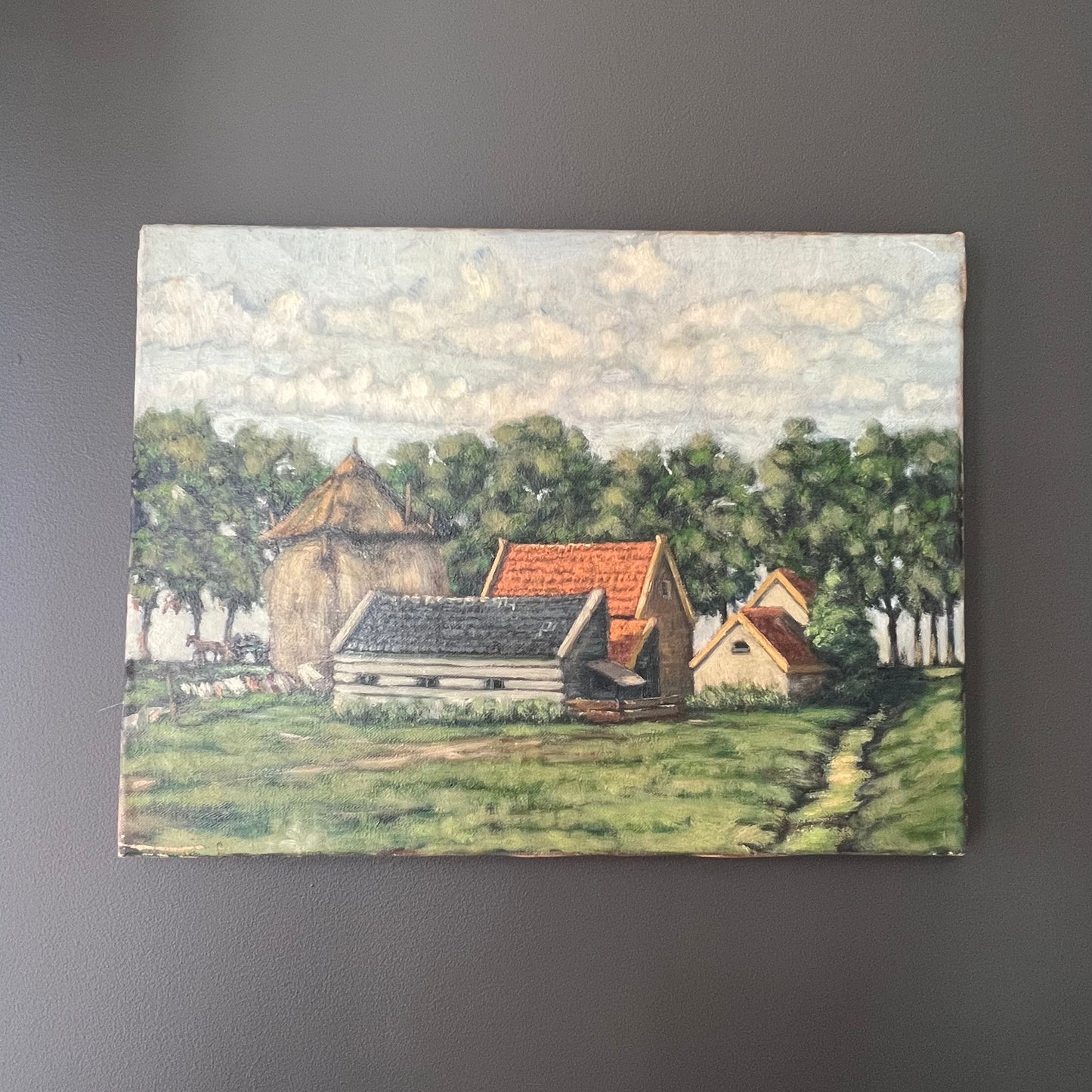 Vintage Oil Painting Dutch Landscape The Charming Farm