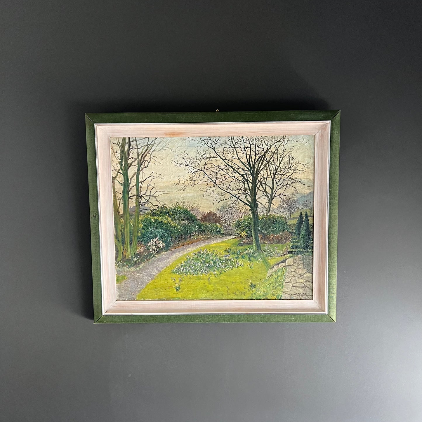 Large Vintage Oil Painting Garden Landscape Ernest Forbes 1950 English