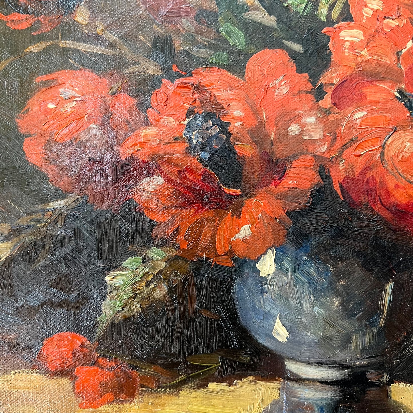 Vintage Oil Painting Dutch Still Life Red Poppies