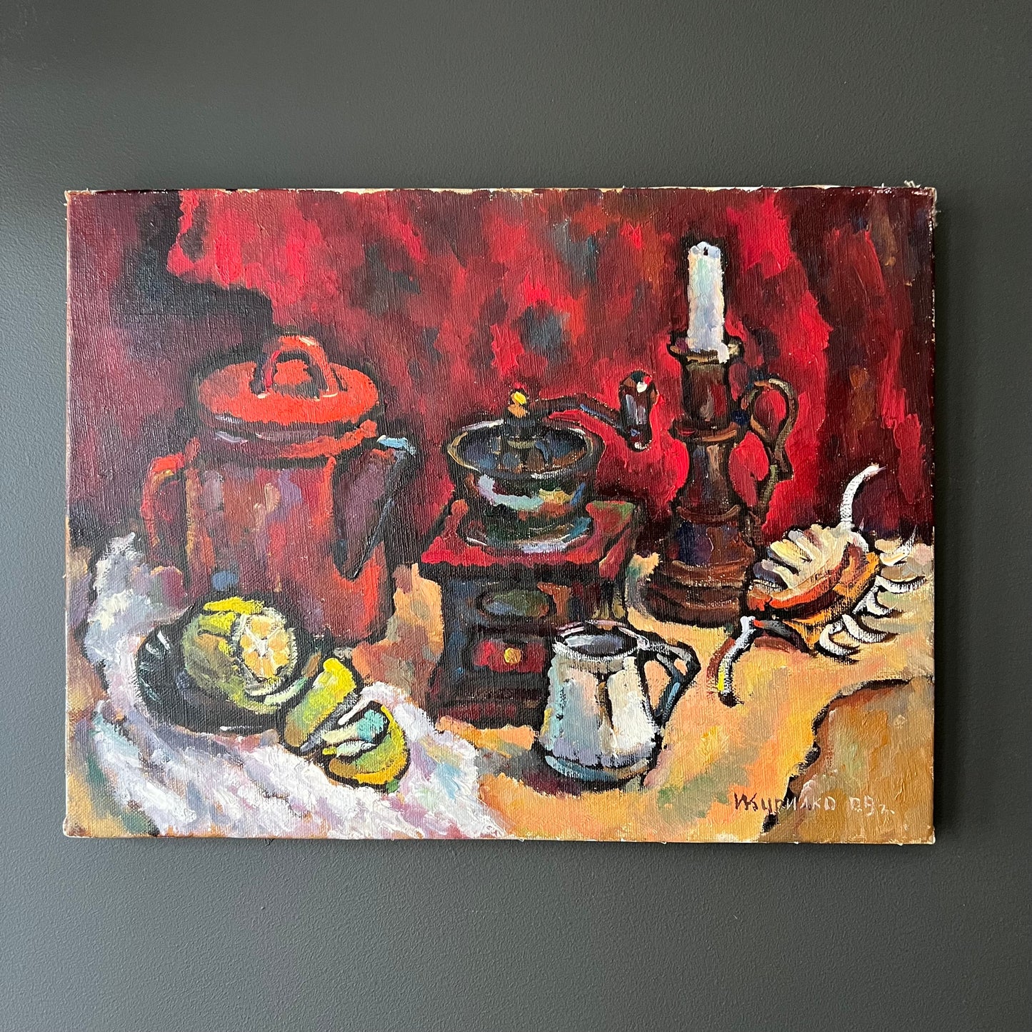 Vintage Oil Painting European Still Life Retro Kitchen