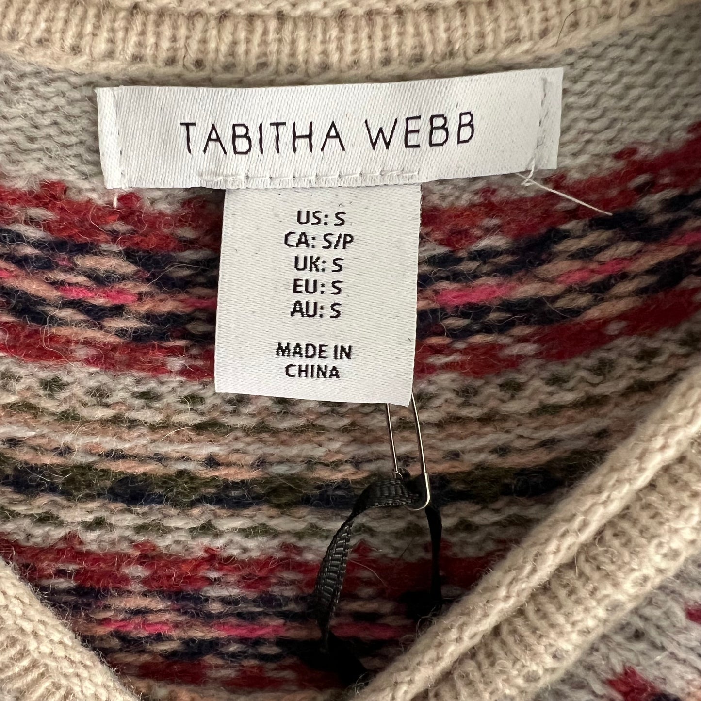 Fair Isle Style Wool Jumper Nougat & Colours S New