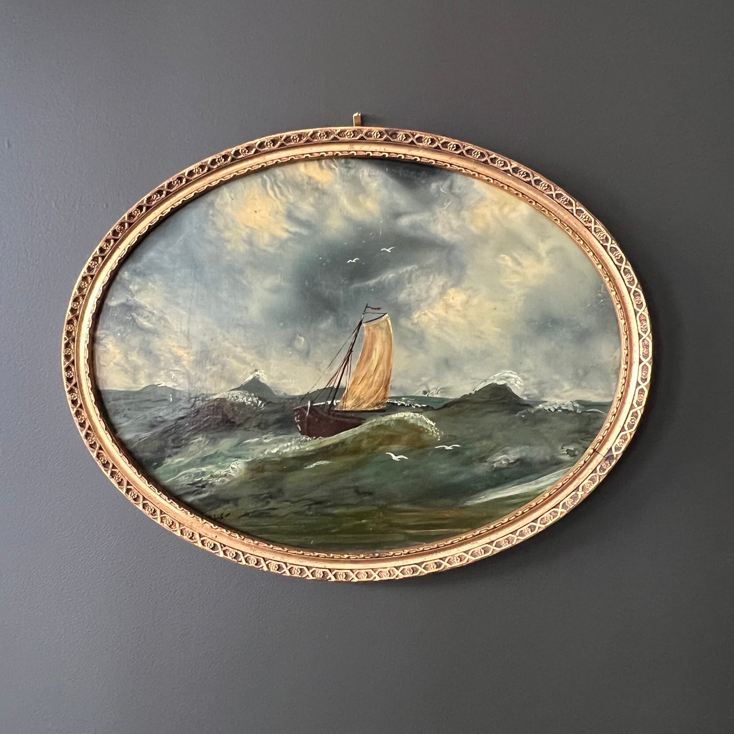 Vintage Oil Painting Seascape Sailing on Rough Seas