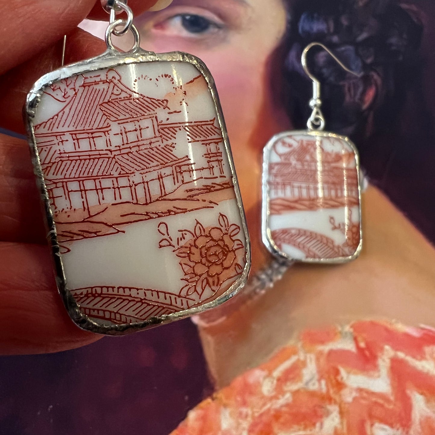 Vintage Japanese Pagoda China Earrings