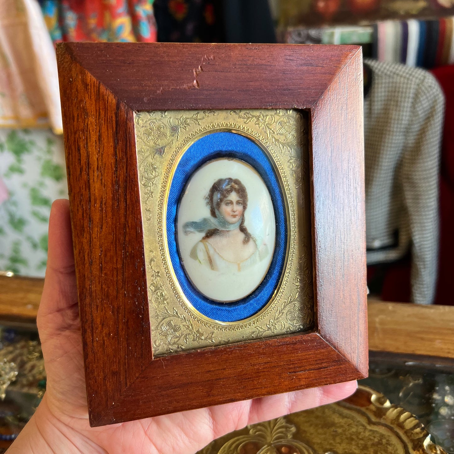 Beautiful Antique Hand Painted Portrait of a Lady with Scarf