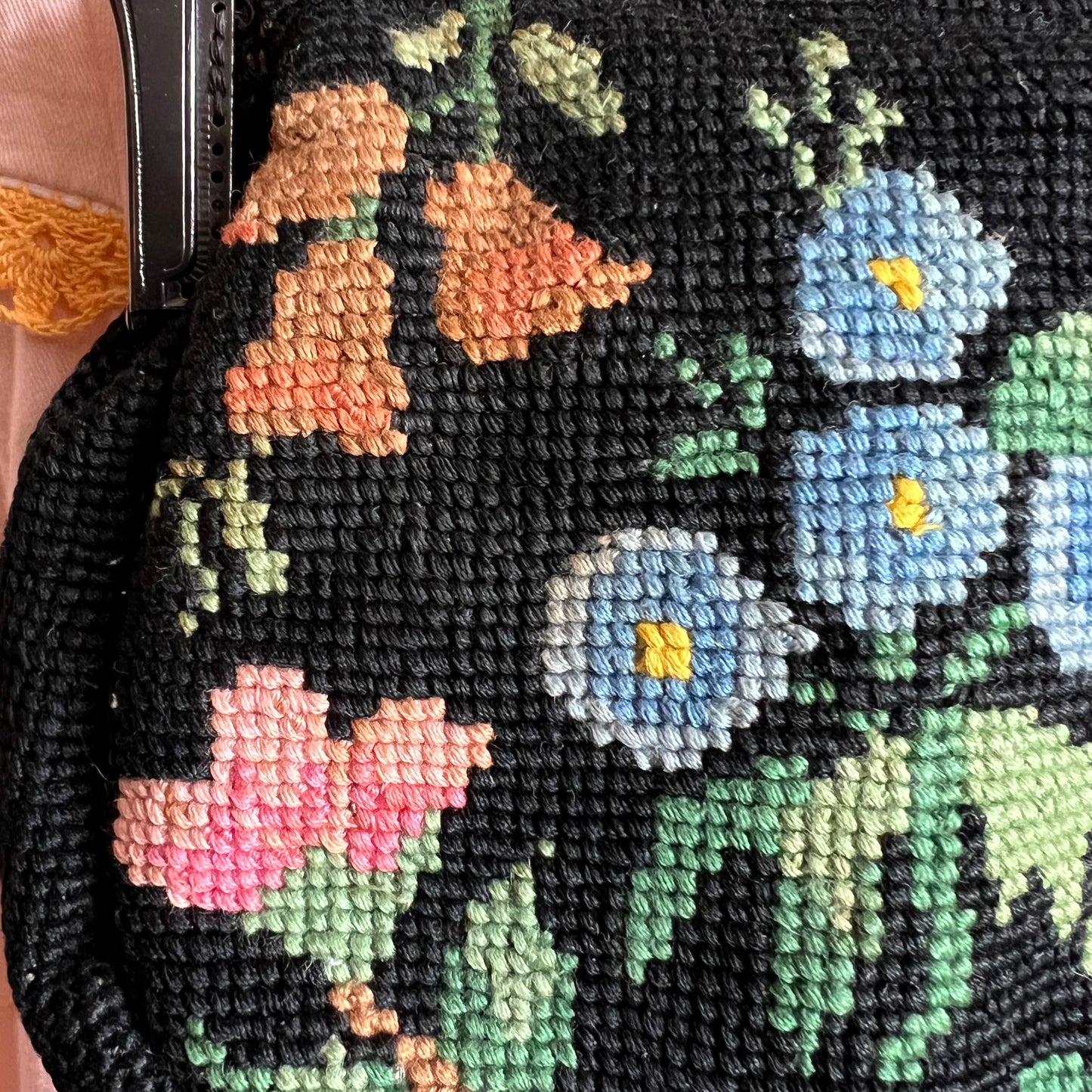 Vintage Floral Needlepoint Tapestry Small Handbag