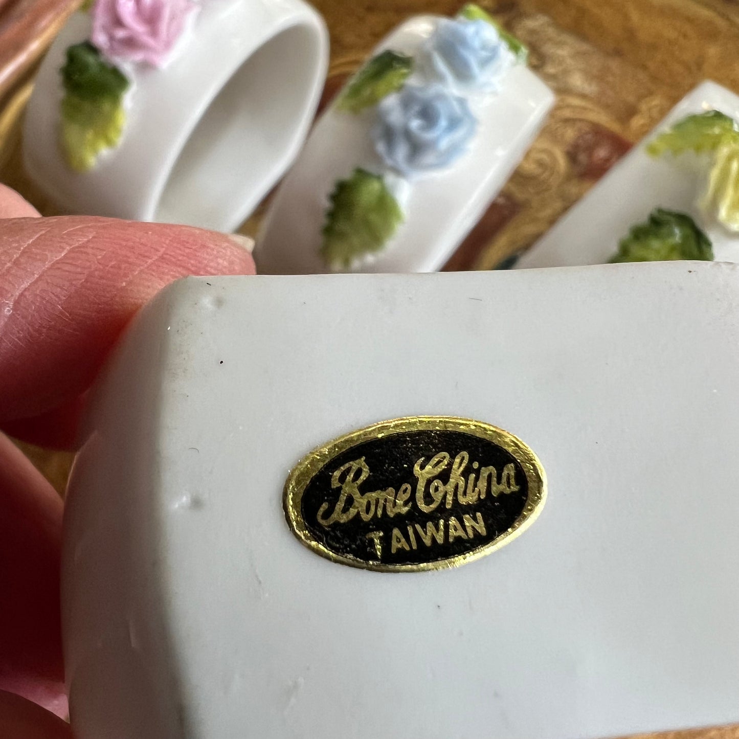 Vintage Porcelain Rose Napkin Rings Set 4